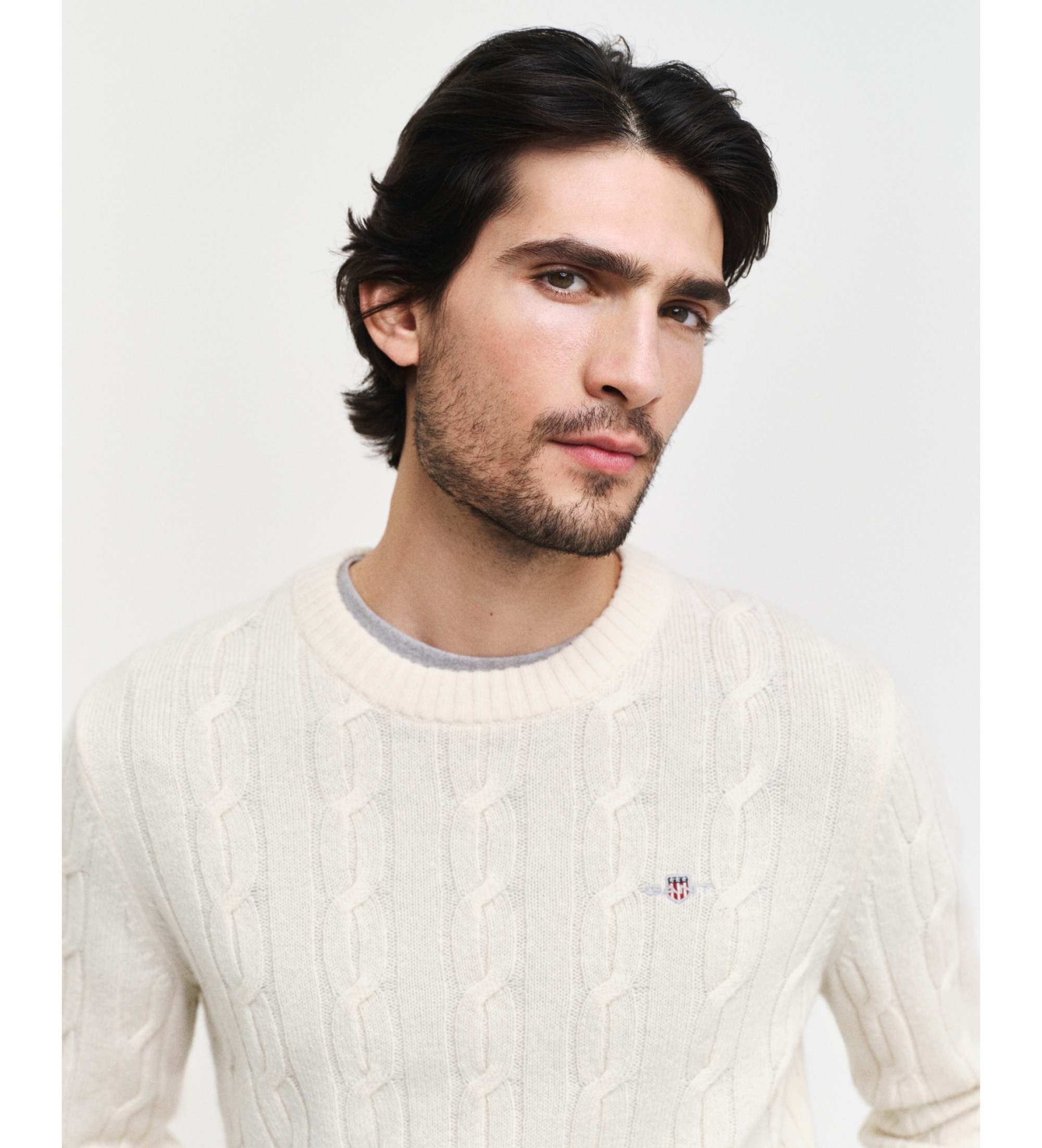 Gant Pullover mit rundem Halsausschnitt aus weier Schafwolle mit Achterstrick