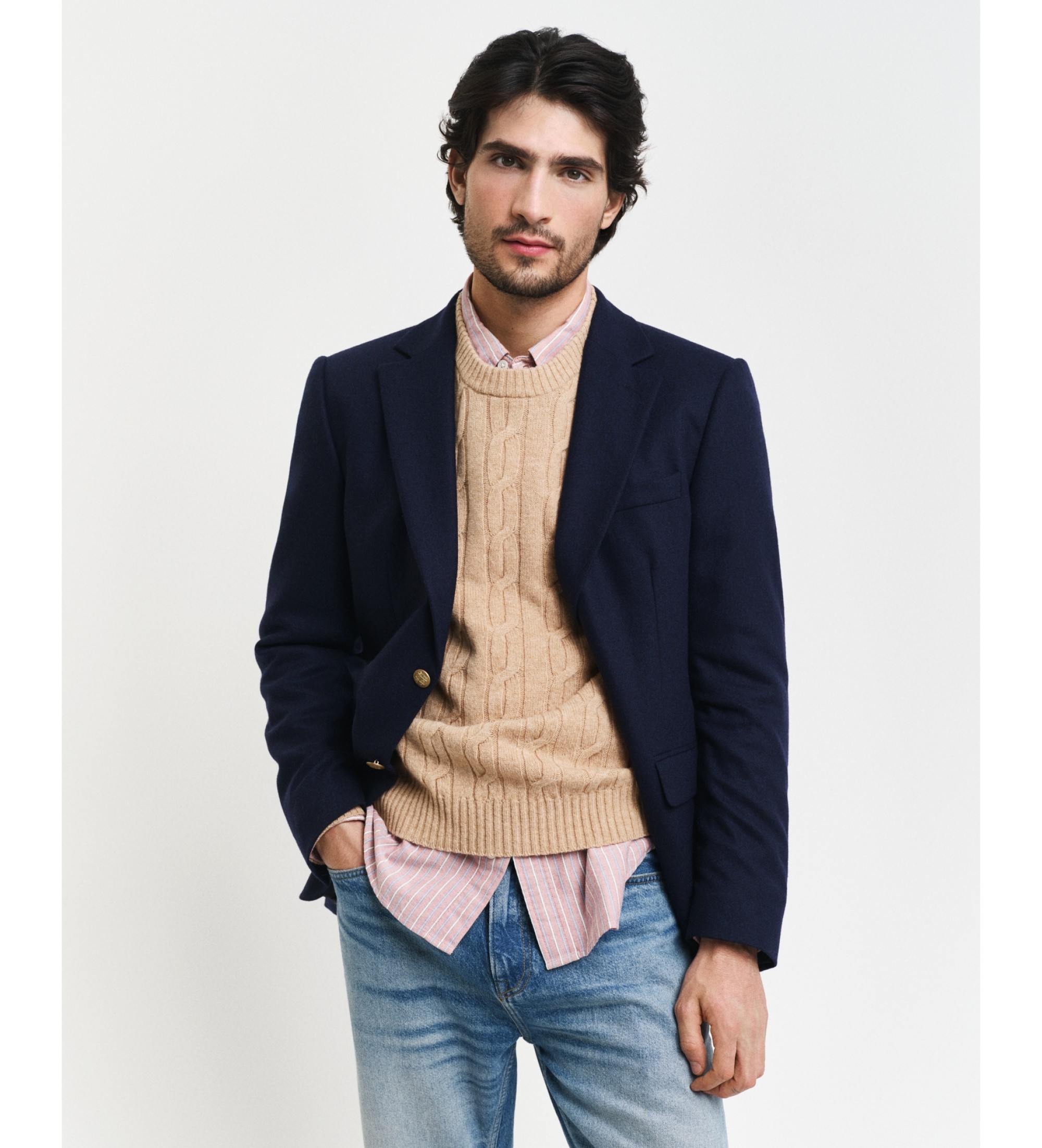 Gant Round neck jumper in brown sheep's wool, knitted with eights