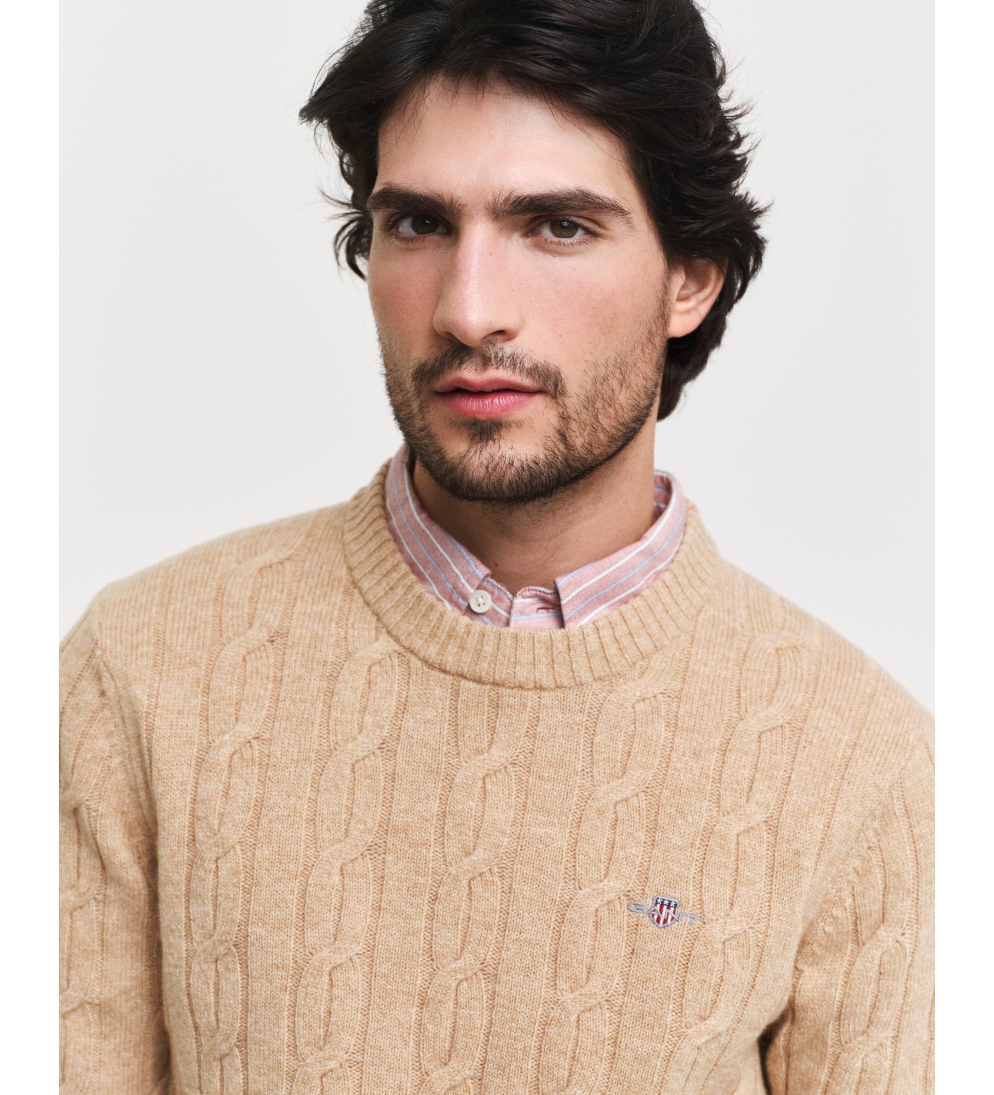 Gant Round neck jumper in brown sheep's wool, knitted with eights