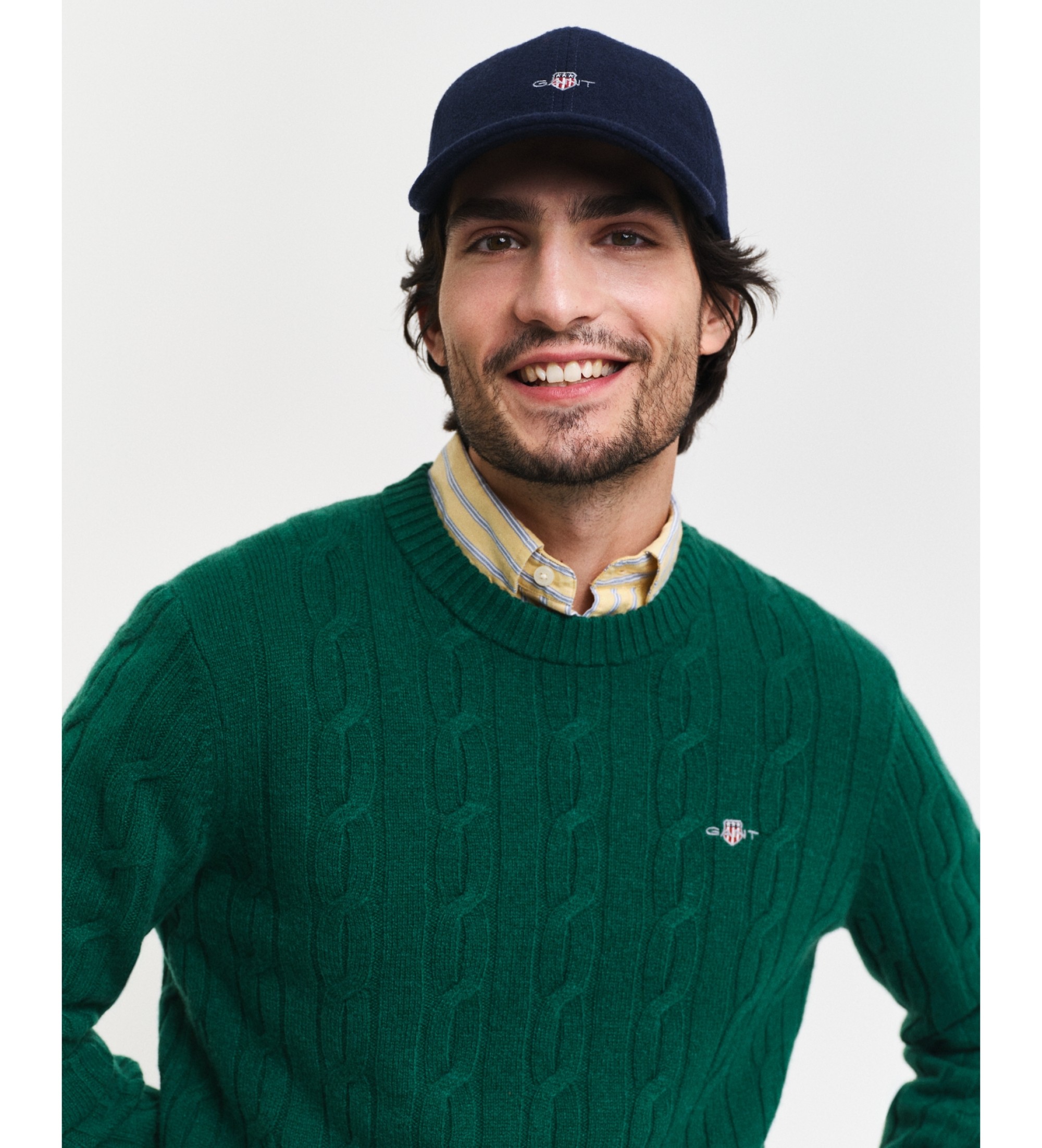 Gant Round neck jumper in green sheep's wool with eights knitted fabric