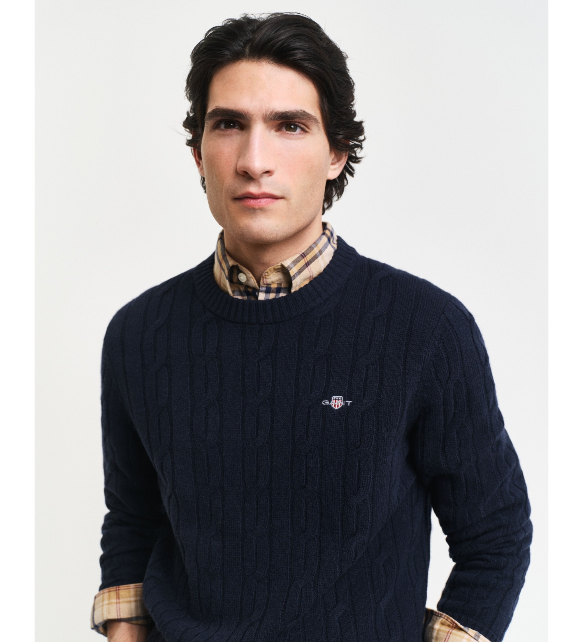 Gant Navy gebreide trui met ronde hals en achten uit schapenwol