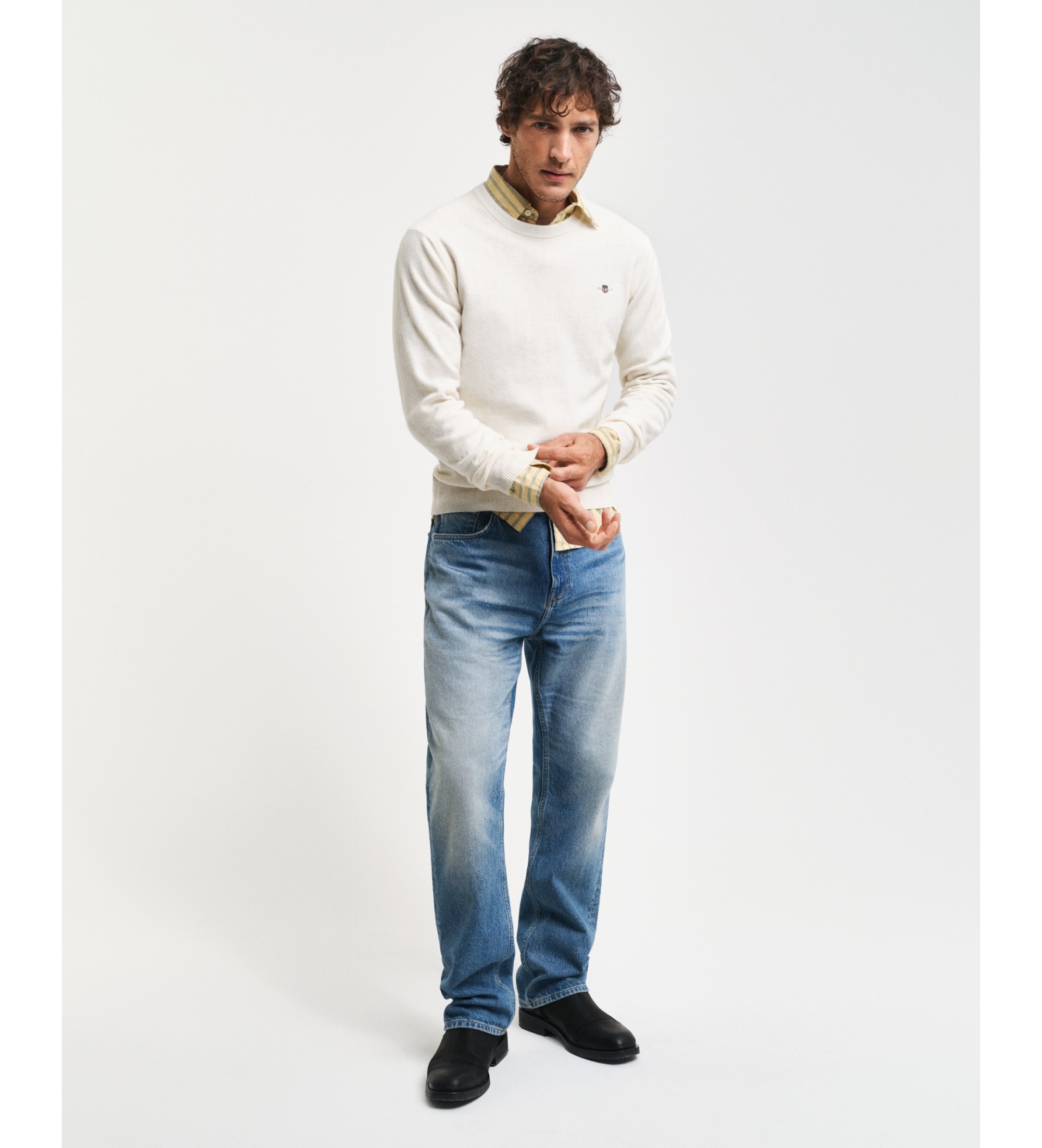 GANT Femme Beige Côtelé Laine Pull Col Rond Pull Taille M