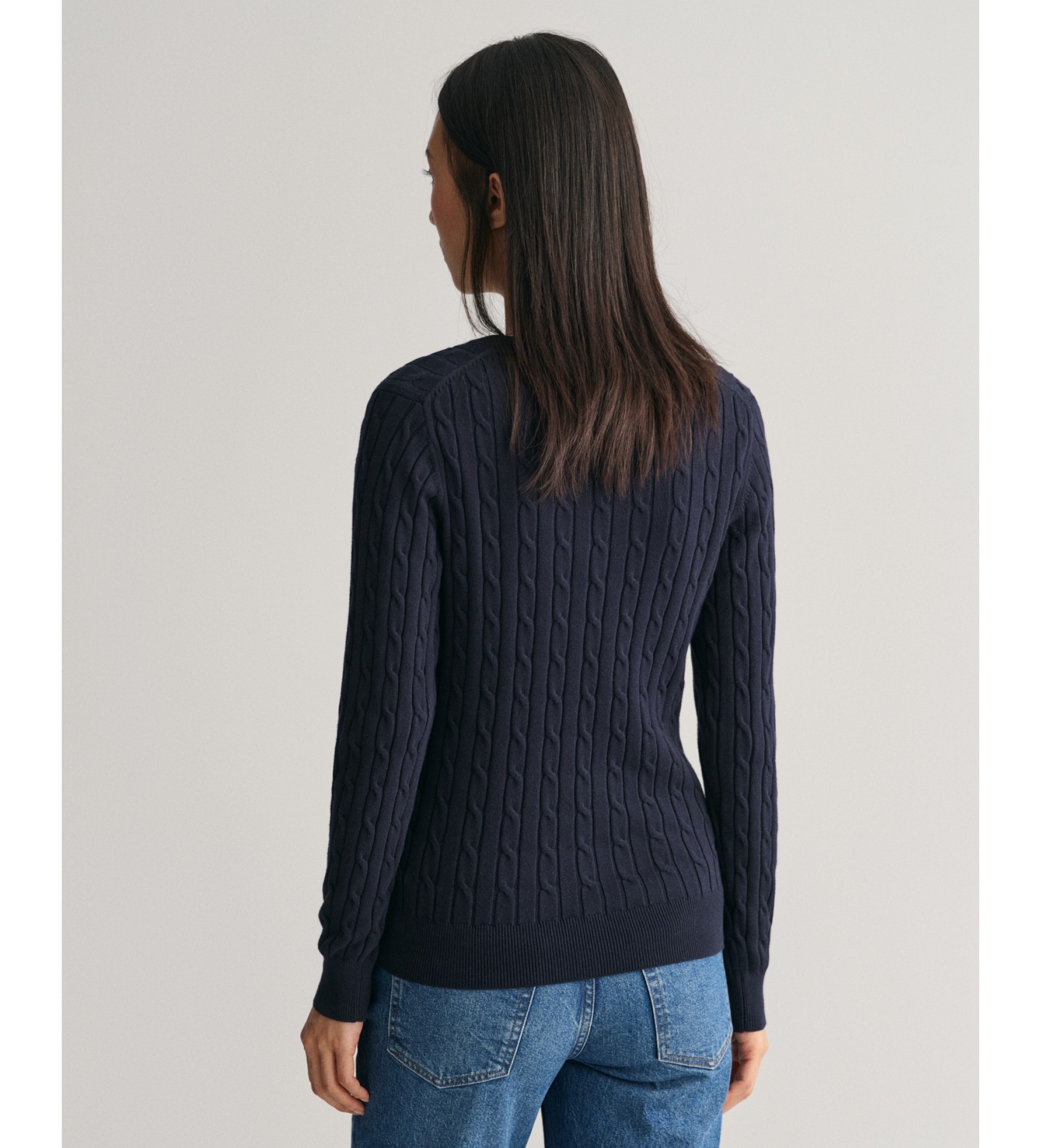 Gant V-neck V-neck knitted jumper in navy stretch cotton, knitted