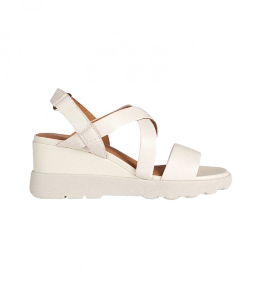 GEOX Leather sandals D Spherica Ec6 white -Height 7.5cm wedge - ESD ...