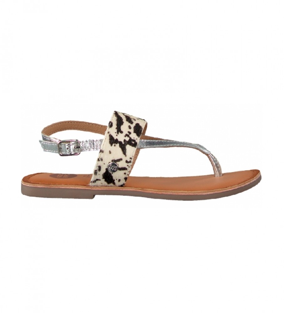 Gioseppo Purnia animal print leather sandals, silver