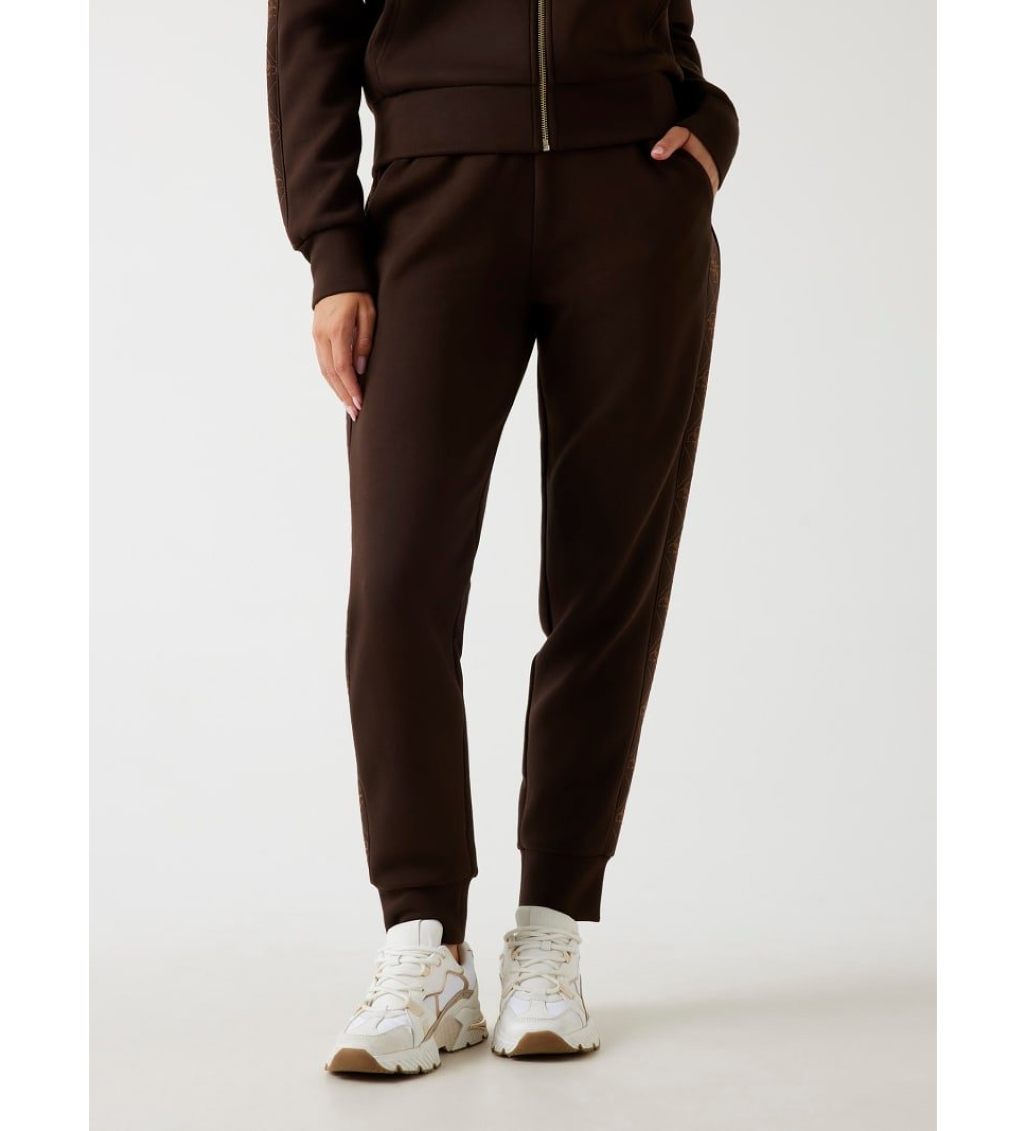 Guess Jogginghose aus Neopren mit braunem Logoband Guess Jogginghose aus Neopren mit braunem Logoband