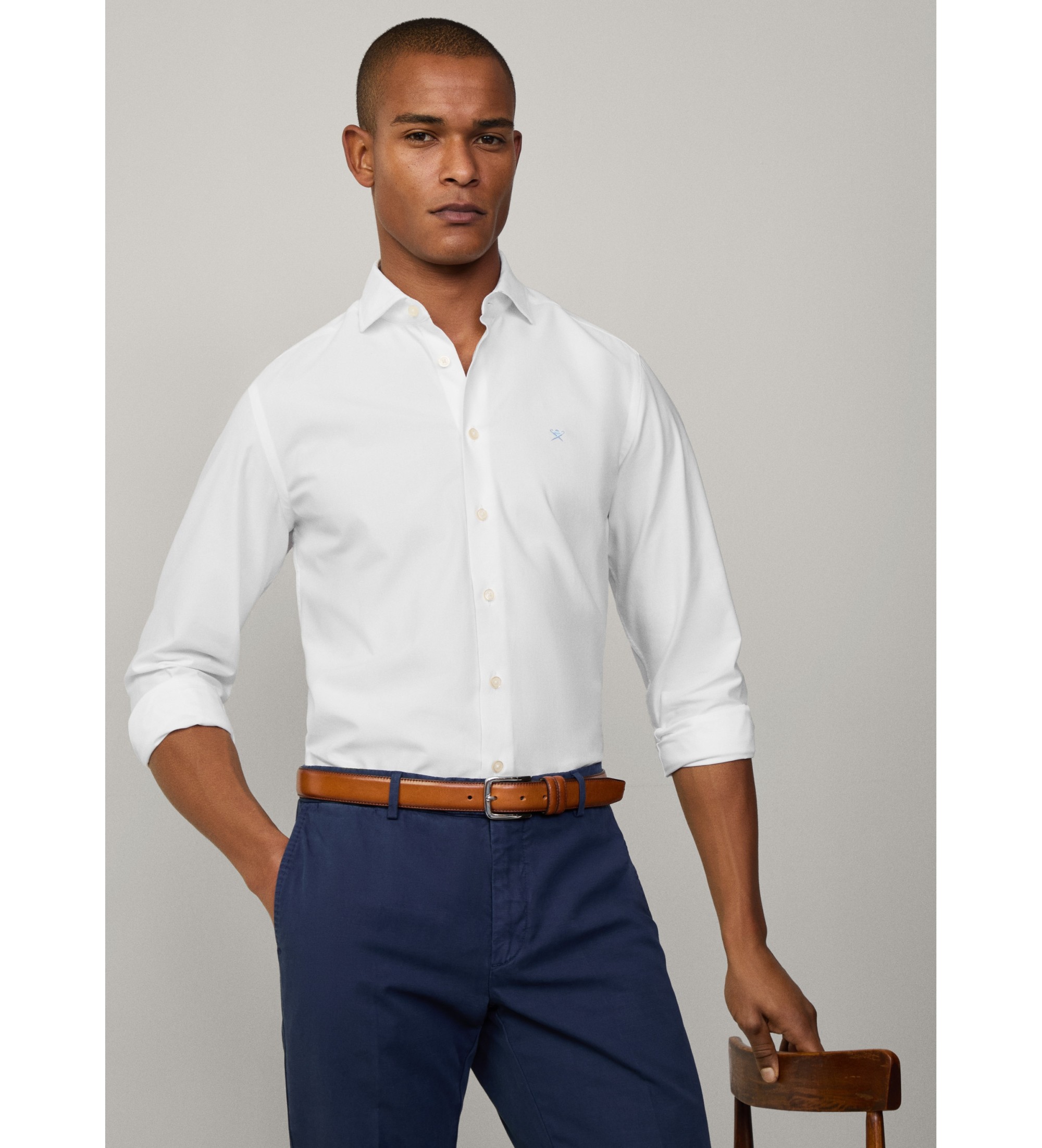 Hackett London Hemd Passform schlank Struktur weiß