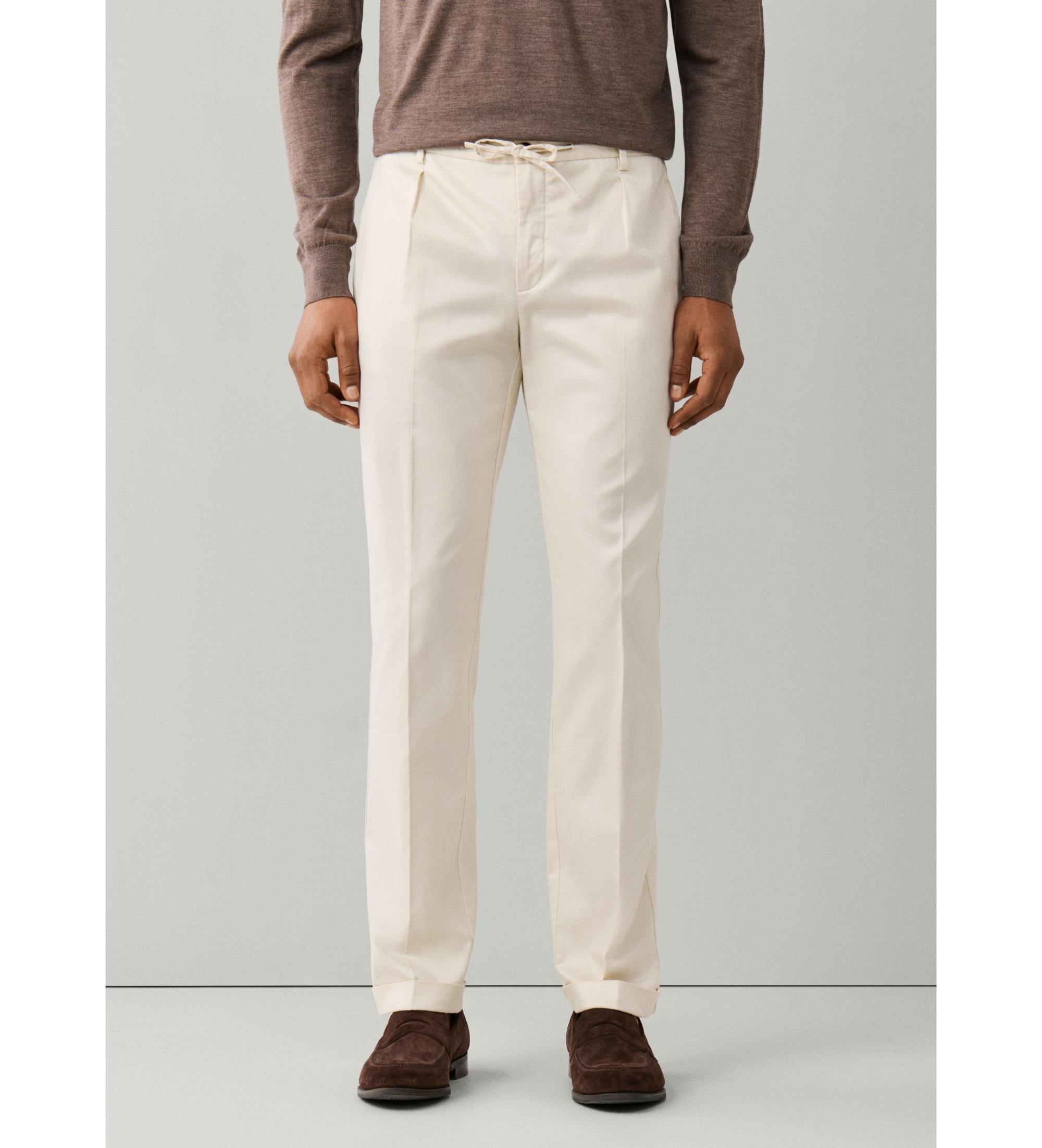 Hose mit Kordelzug, Relaxed Fit, Regent, Gebrochenes Weiß