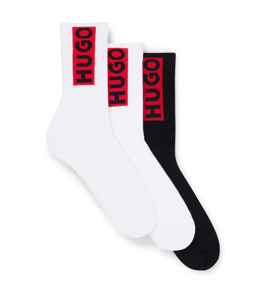 HUGO Lot de 3 paires de chaussettes Logo Rouge blanc, noir