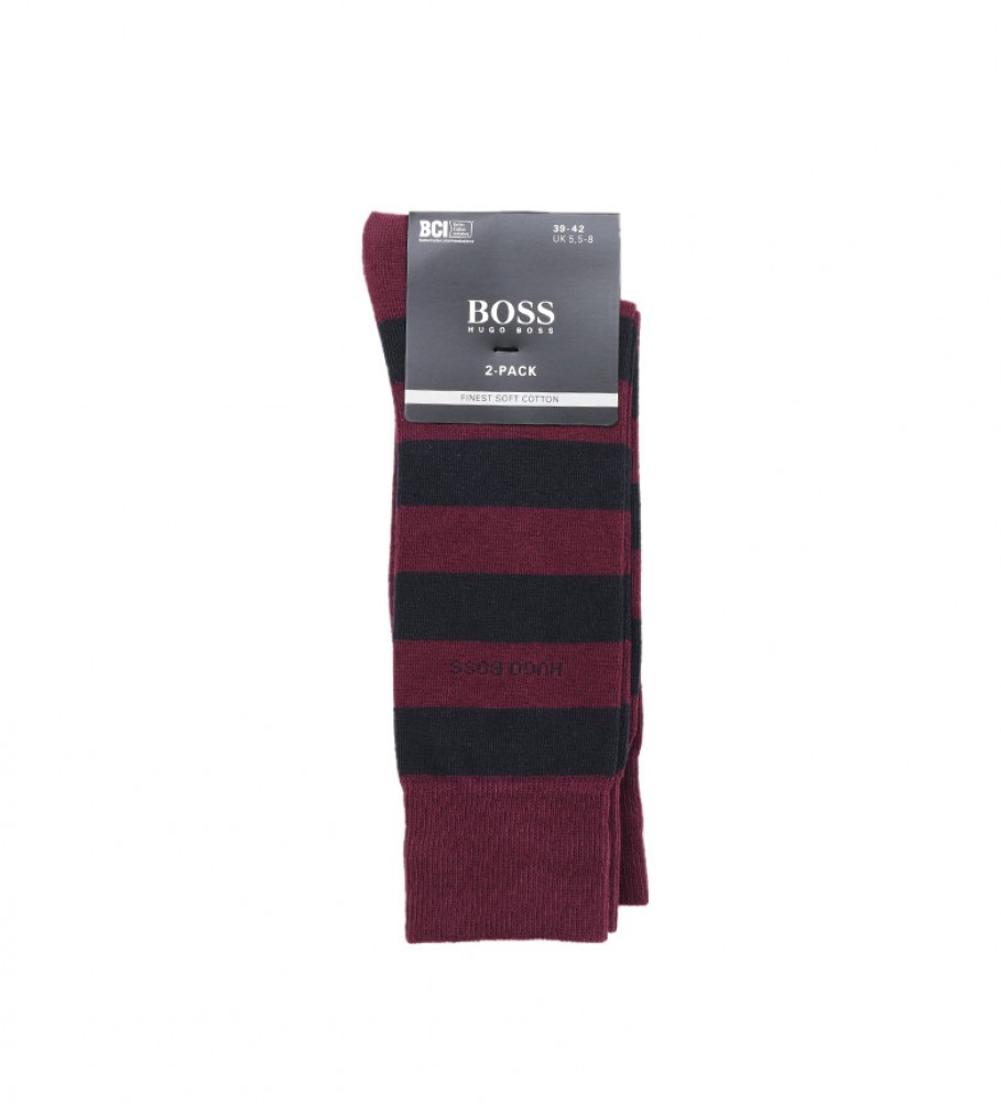 BOSS Pack of 2 maroon striped BlockStripeCol socks