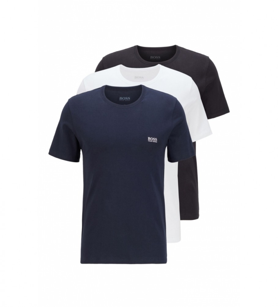 BOSS Pack de 3 Camiseta Regular Fit de Algodón marino, blanco, negro
