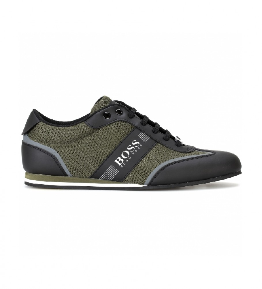 BOSS Low Top Sneakers in mesh and dark green rubber fabric