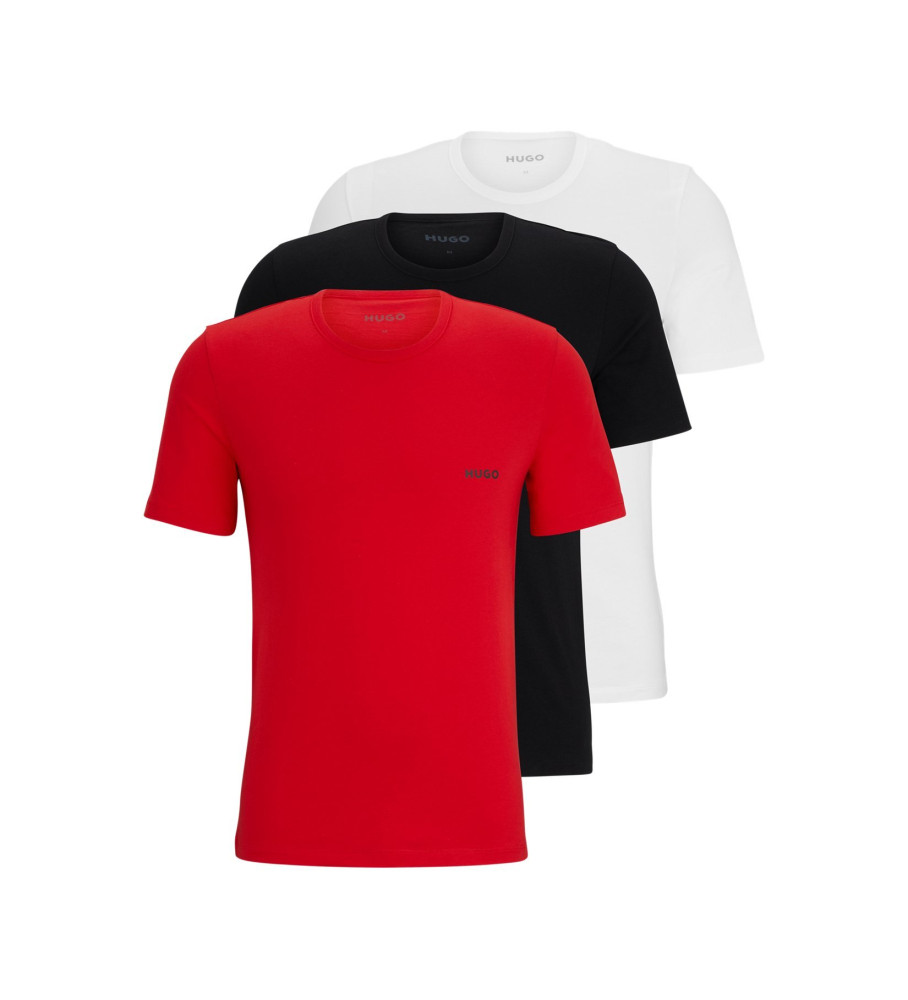 HUGO Pack 3 T-Shirts intérieurs imprimés avec logo rouge, noir, blanc
