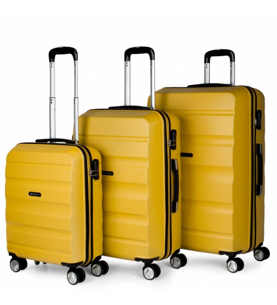 ITACA Conjunto de mala de viagem rígida com 4 rodas T71600 mostarda -55x39x20cm