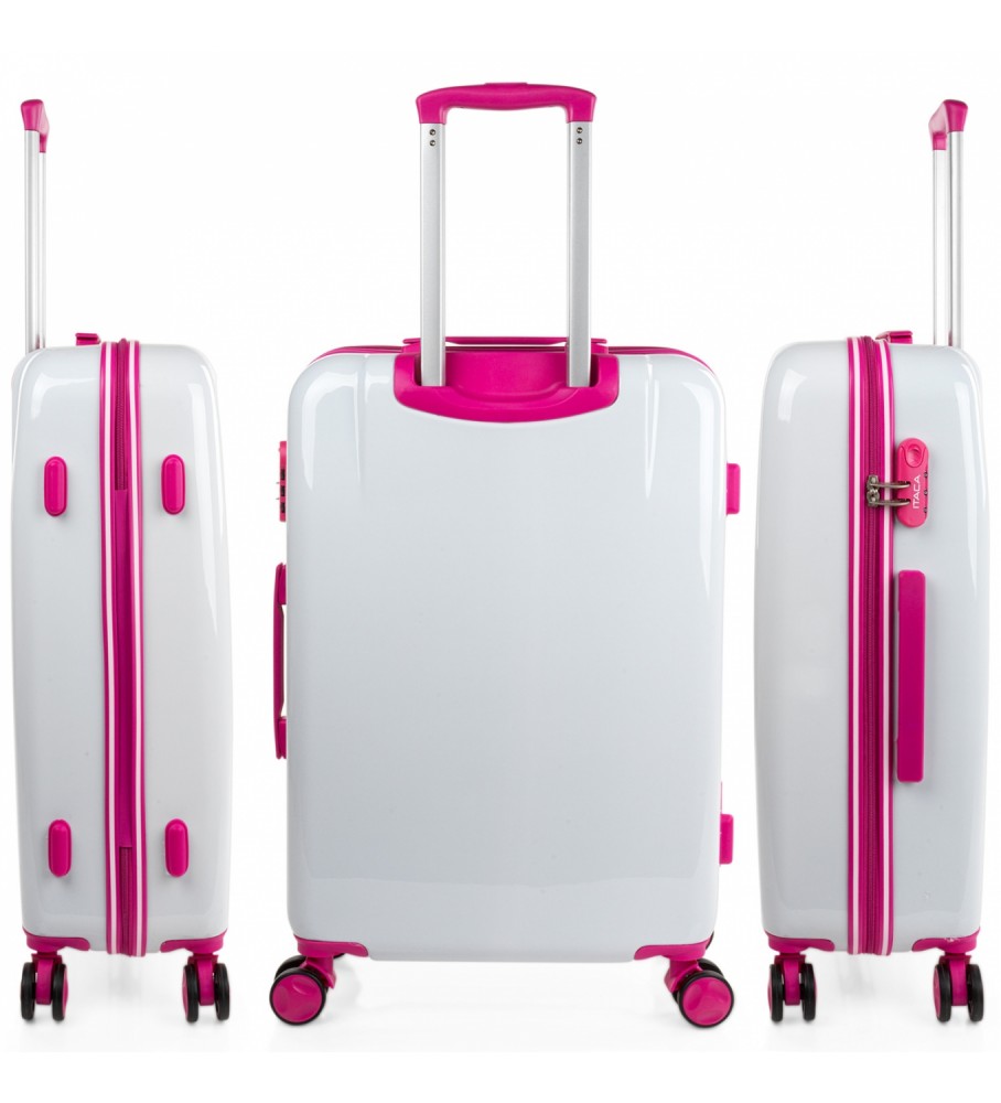 ITACA Ensemble de valises 50/60 CMS et Trousse de toilette ITACA 702600B couleur blanc-fuchsia