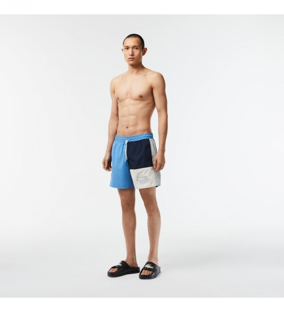 Lacoste Recycled blue block colour swimming costume