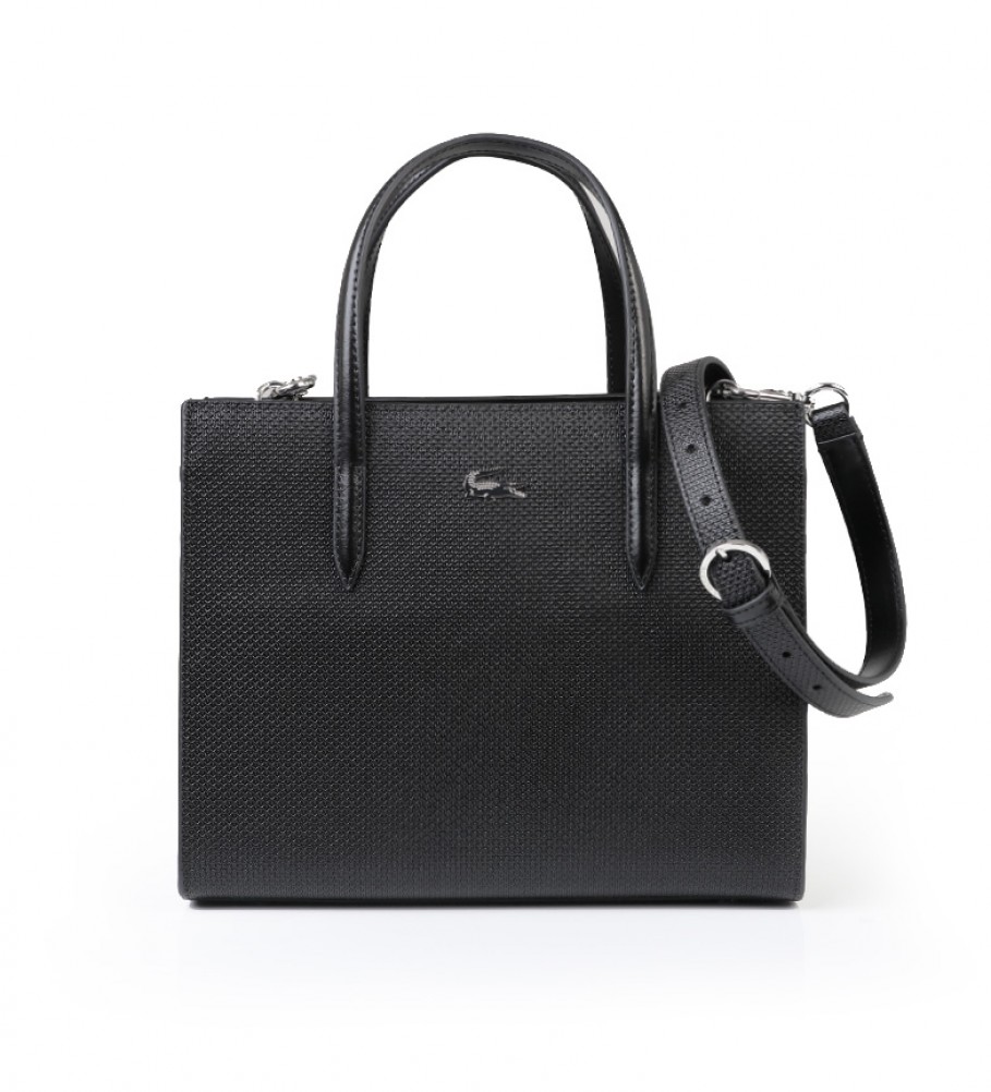 Lacoste Black leather tote bag -26.5x21.5x21.5x12.5cm