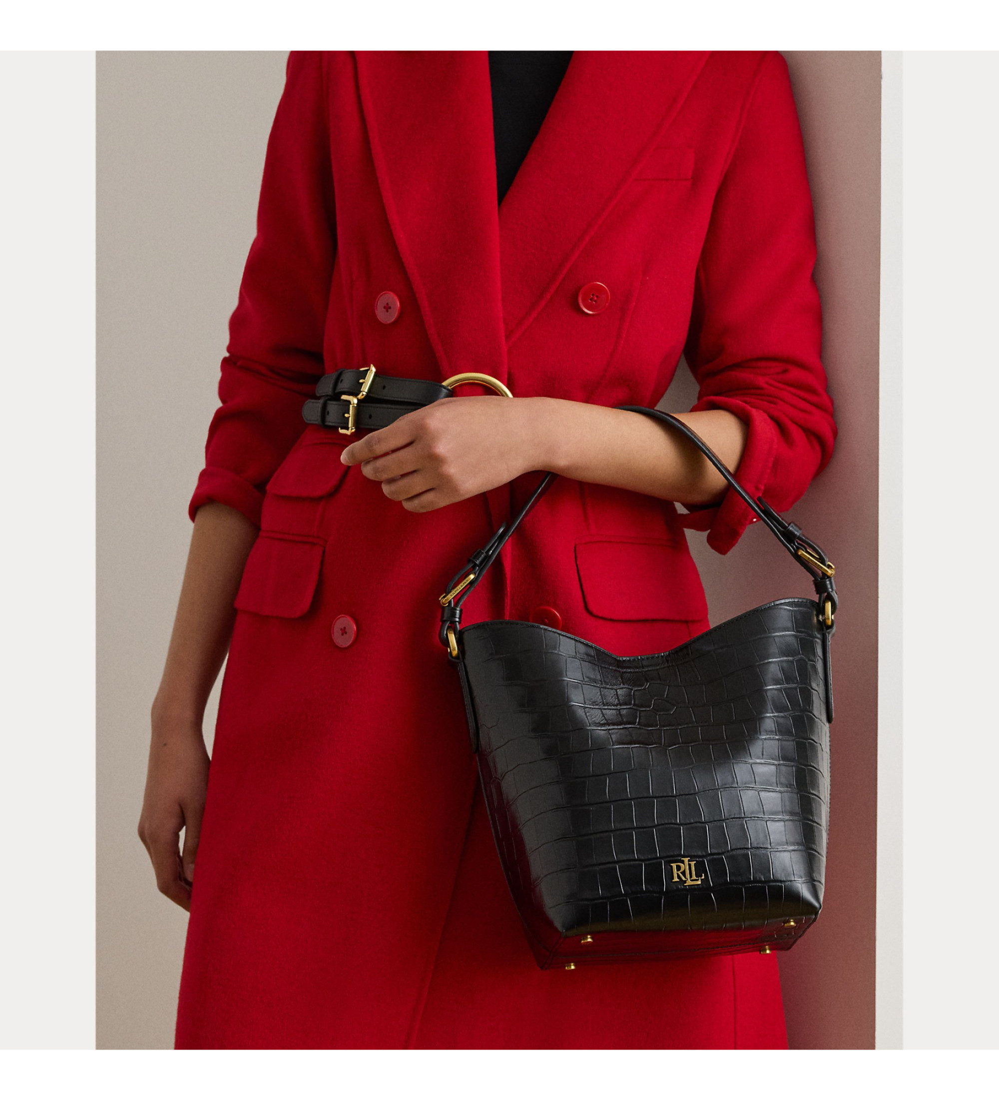 Lauren Ralph Lauren Bolso de piel Embossed negro Lauren Ralph Lauren Bolso de piel Embossed negro