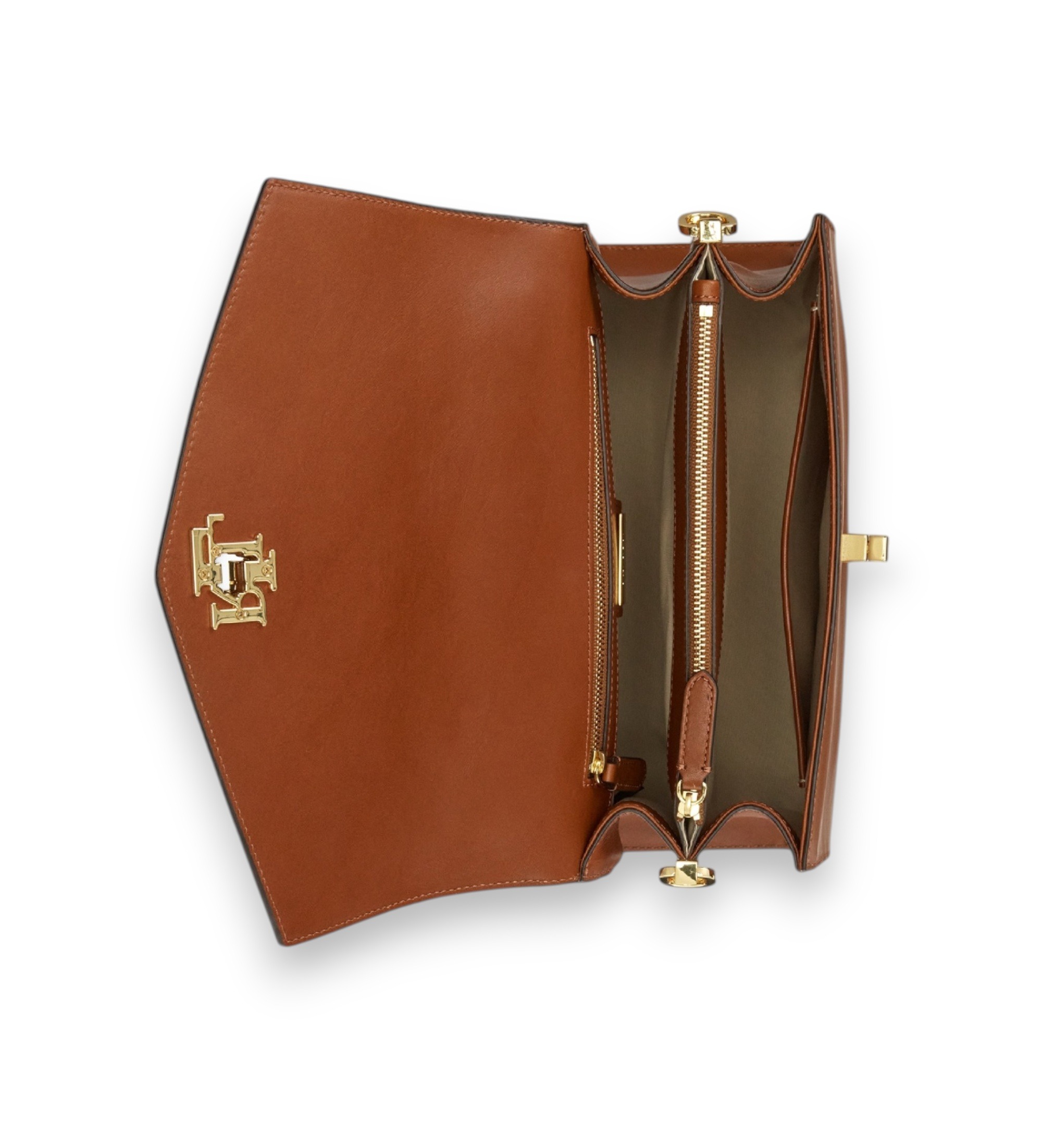 Lauren Ralph Lauren Średnia brązowa skórzana torba satchel Farrah