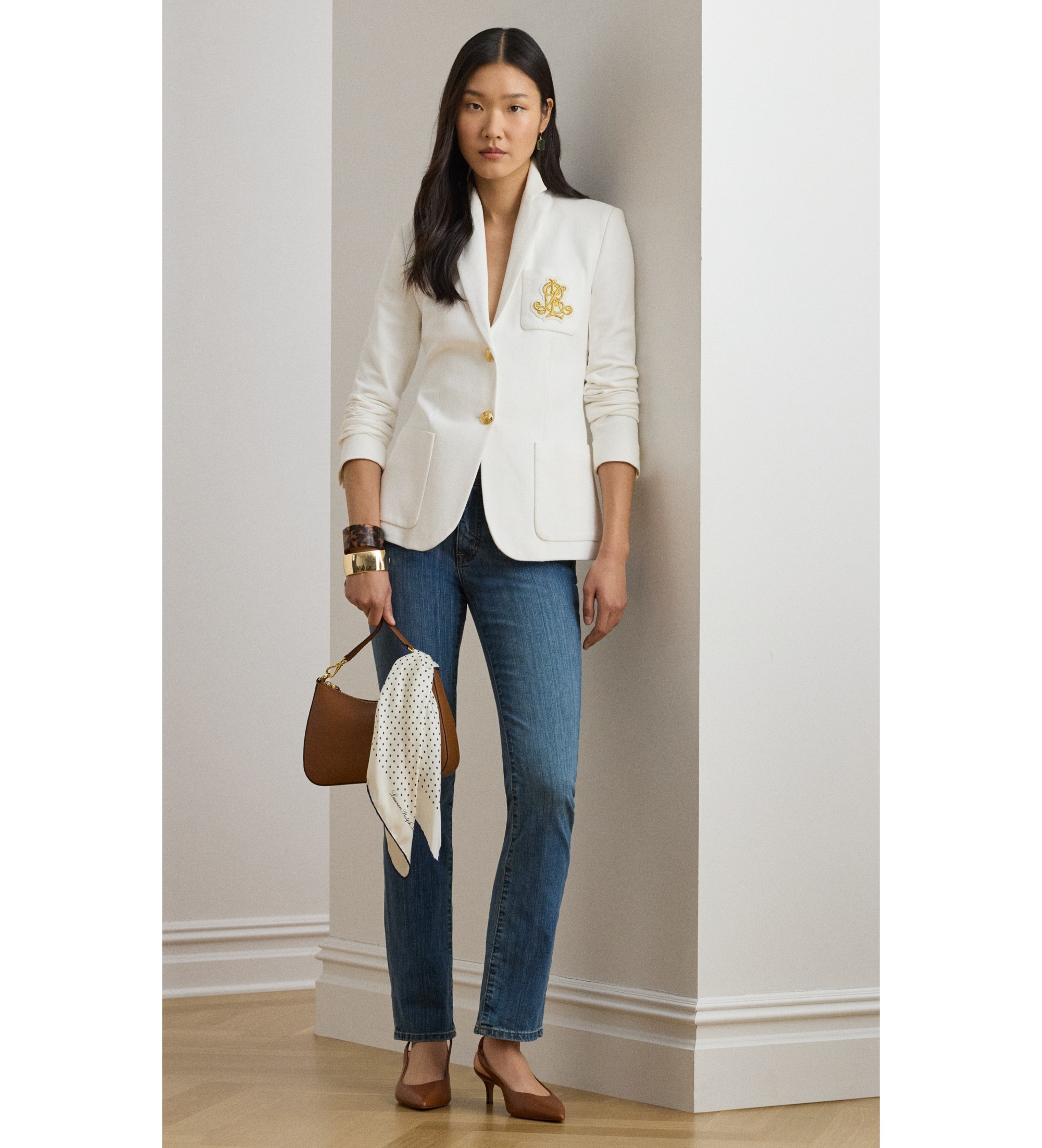 Lauren Ralph Lauren Blazer z białego żakardowego sznurka