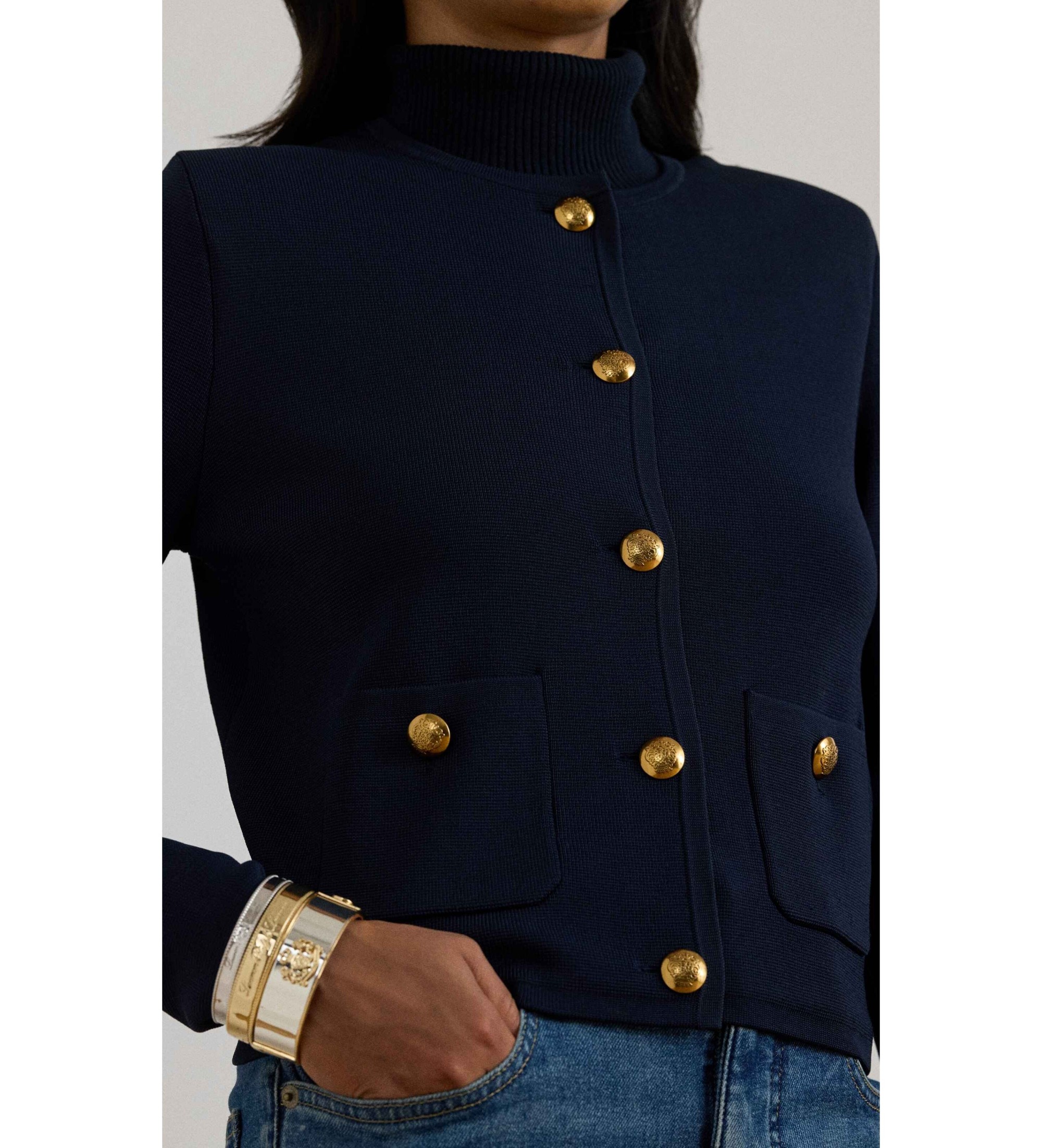 Lauren Ralph Lauren Marineblauw gebreid cropped jasje