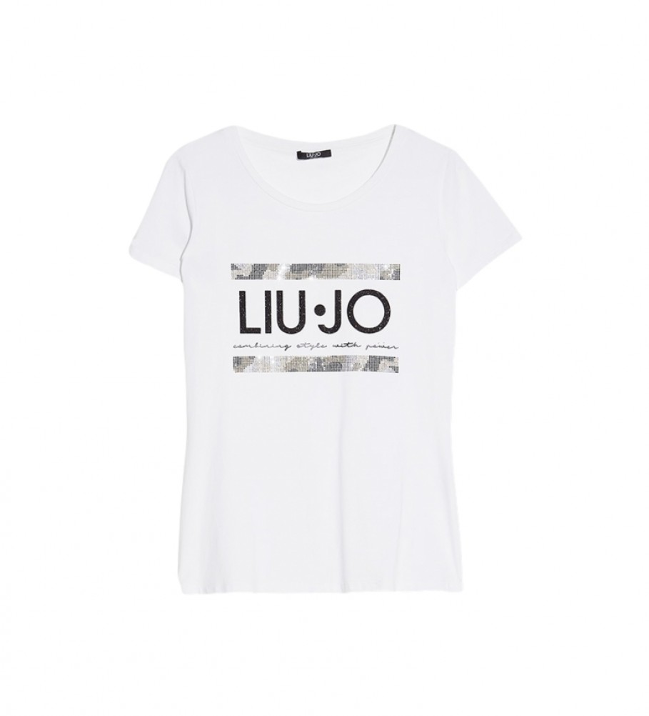 Liu Jo T-shirt con logo e strass bianchi