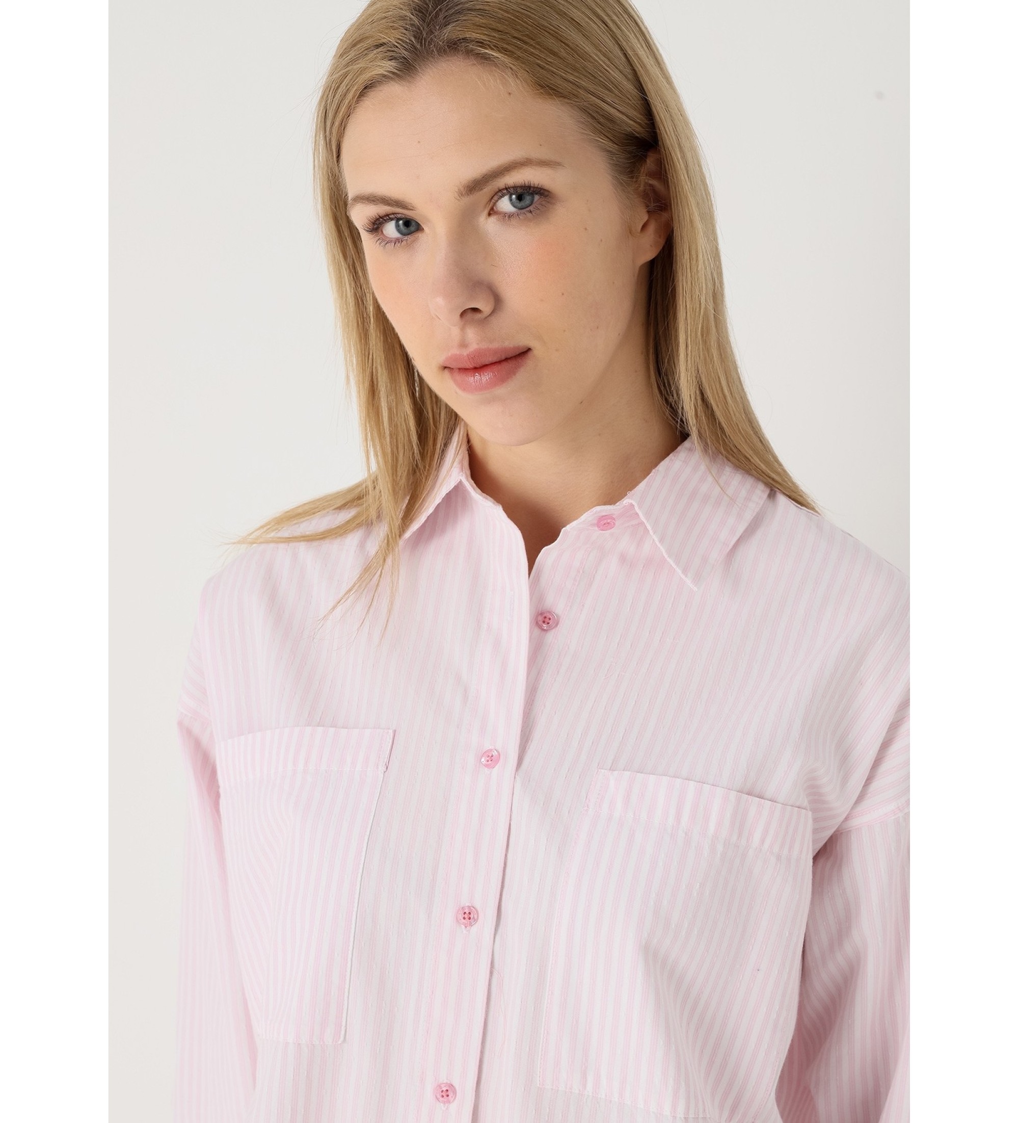 Lois Jeans Camisa de manga comprida com risca tecida cor-de-rosa