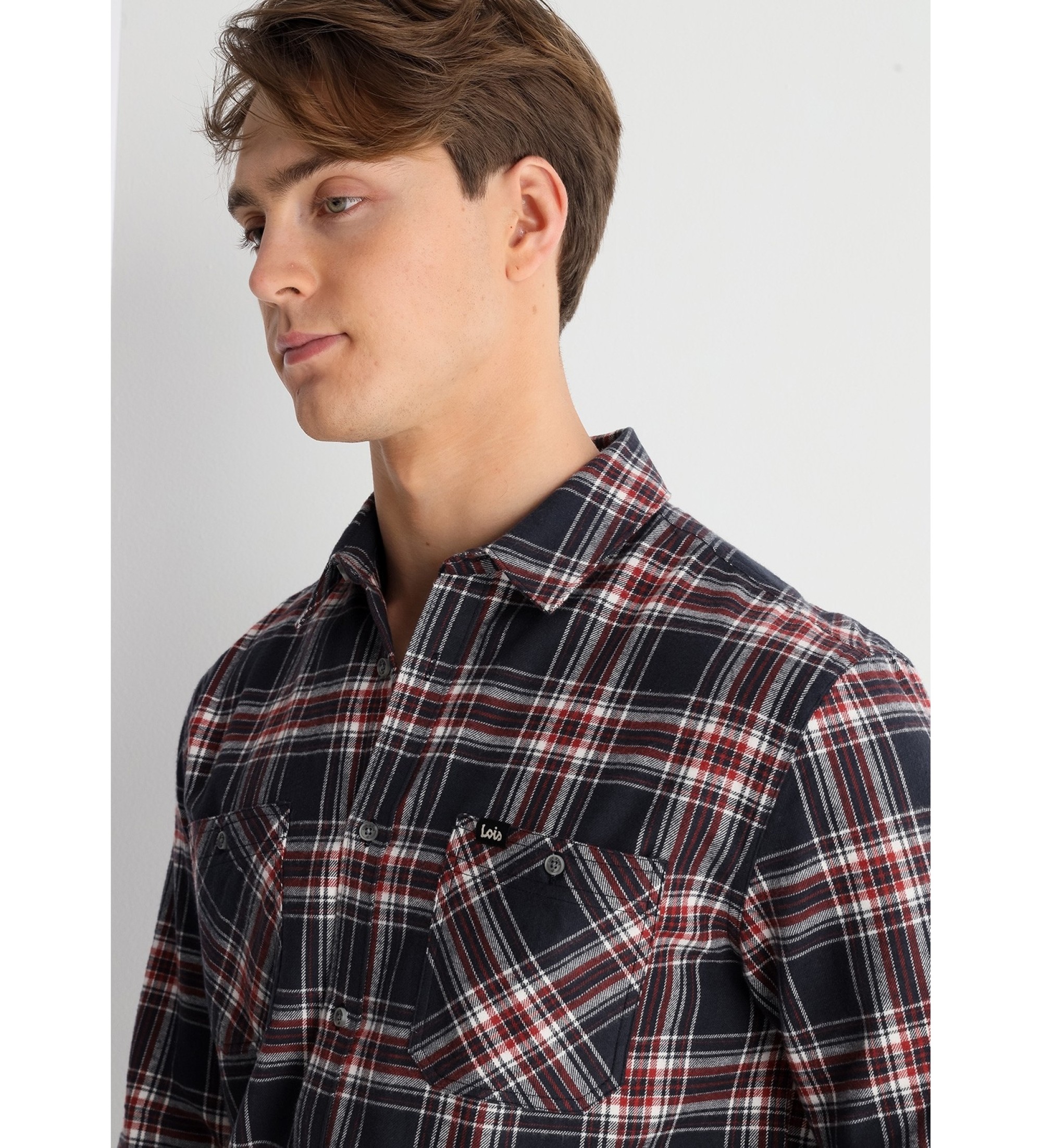 Lois Jeans Camisa de manga comprida axadrezada com bolsos em plastrão azul-marinho