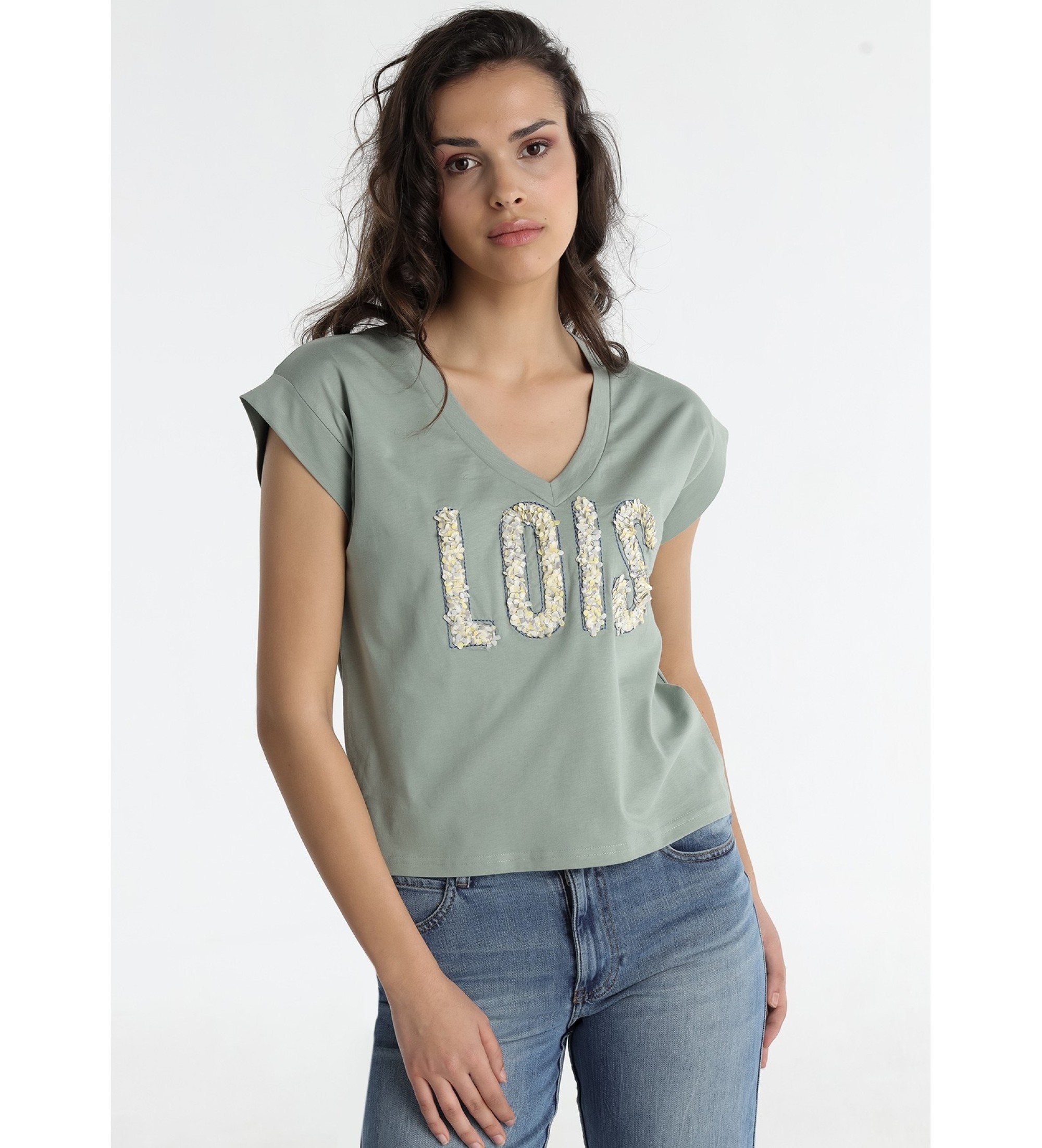 Lois Jeans Zelena majica s kratkimi rokavi