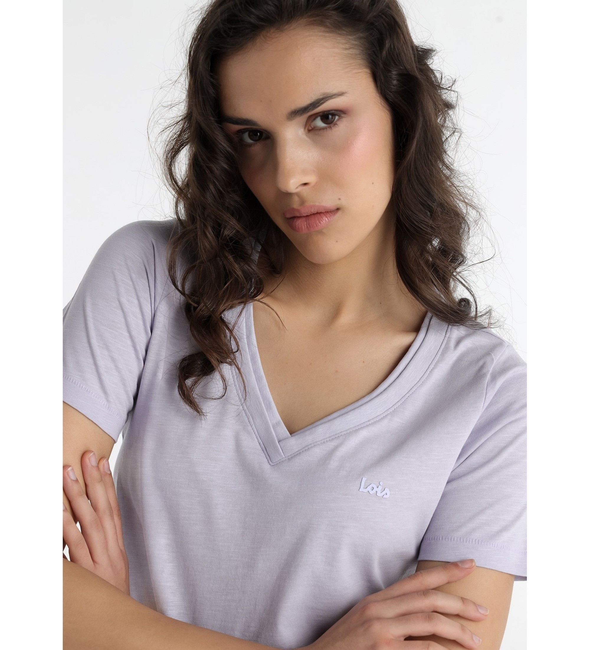 Lois Jeans Liliowa koszulka z krótkim rękawem