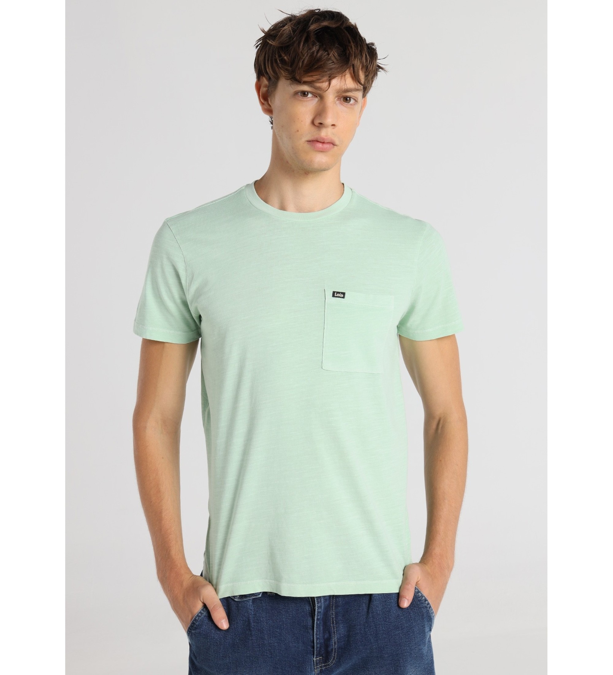 Lois Jeans Maglietta verde basica con taschino sul petto