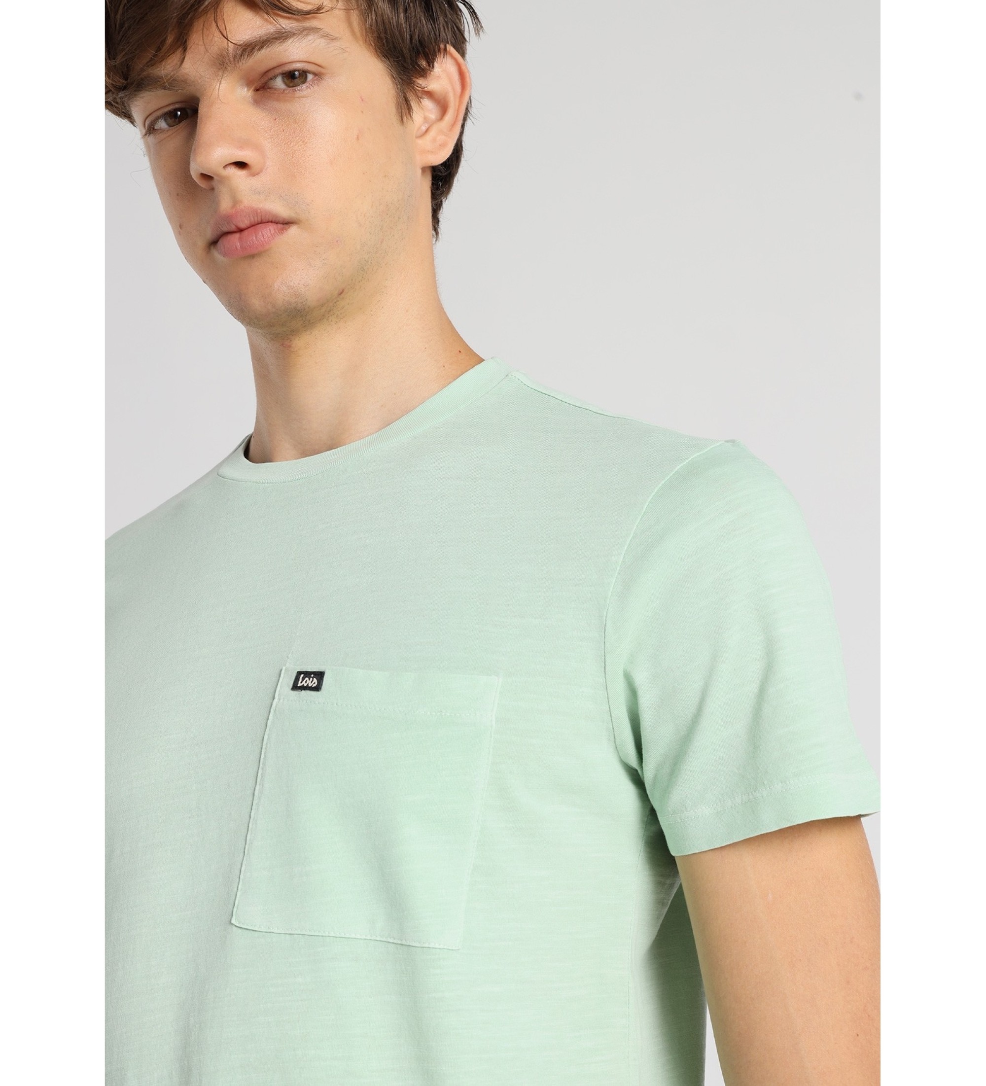 Lois Jeans Maglietta verde basica con taschino sul petto