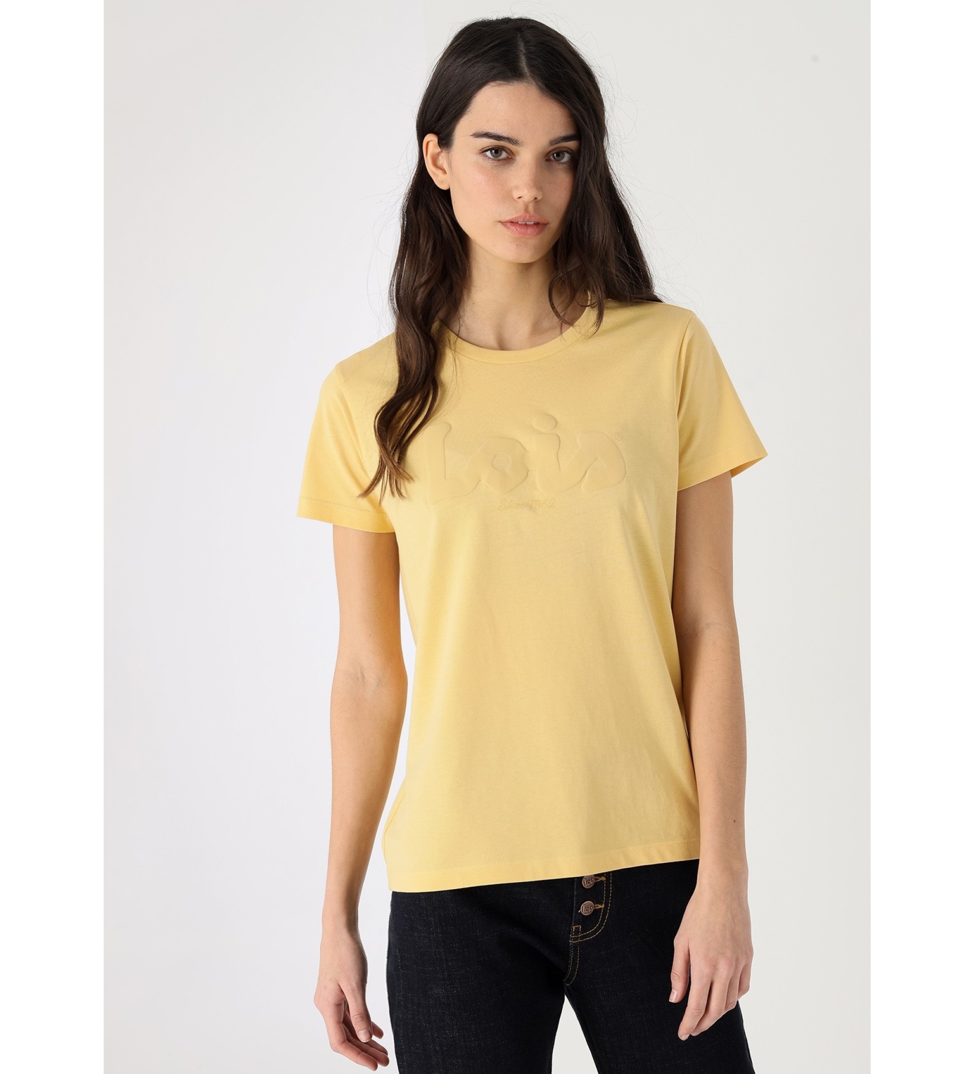 Lois Jeans Basic short sleeve logo puff print t-shirt yellow