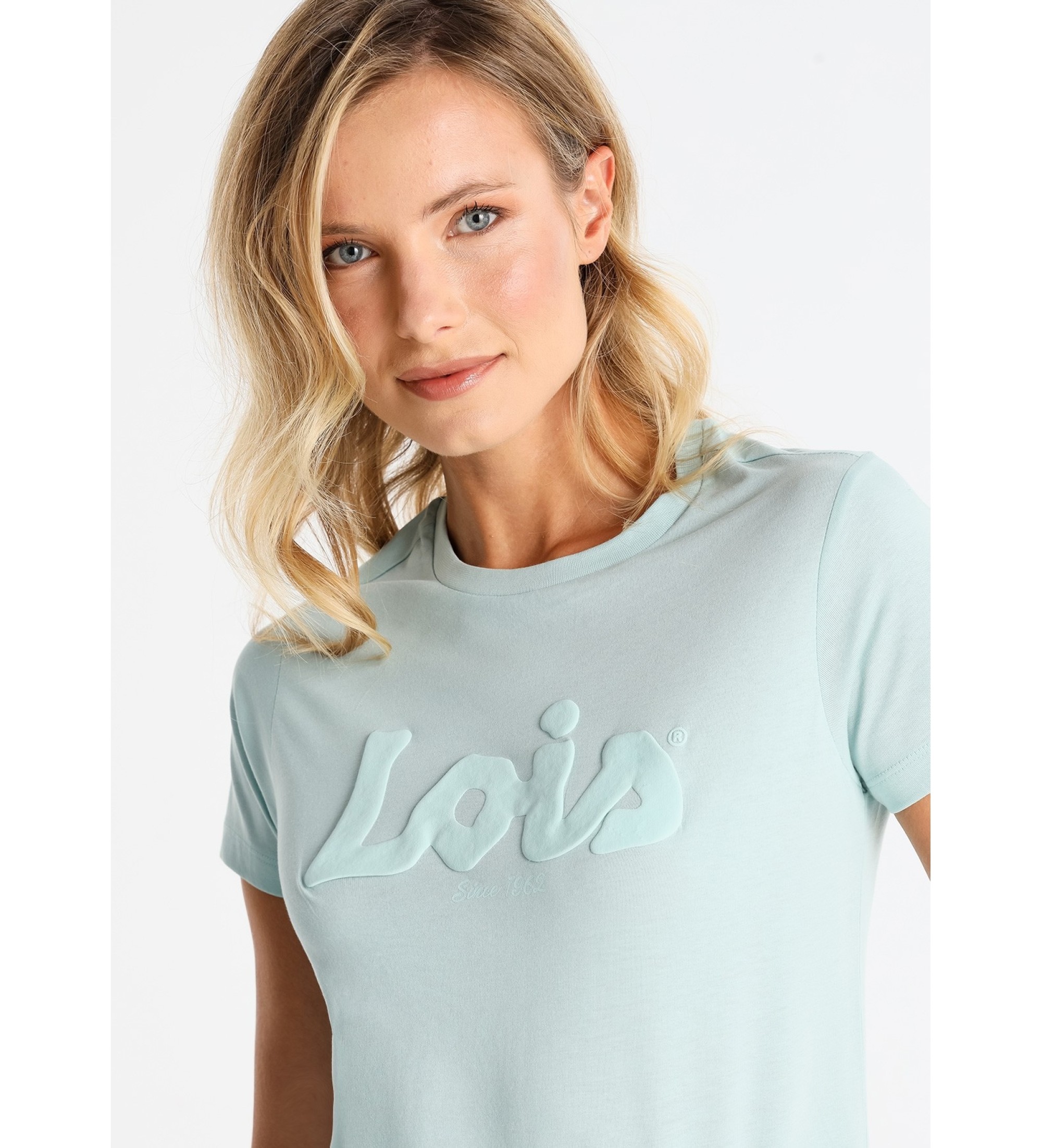 Lois Jeans Basic puff print turquoise t-shirt 