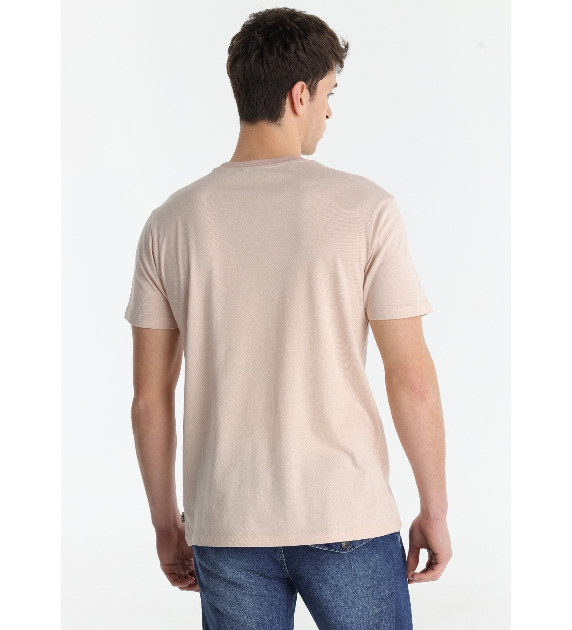 Lois Jeans Podstawowy różowy T-shirt z tkaną fakturą