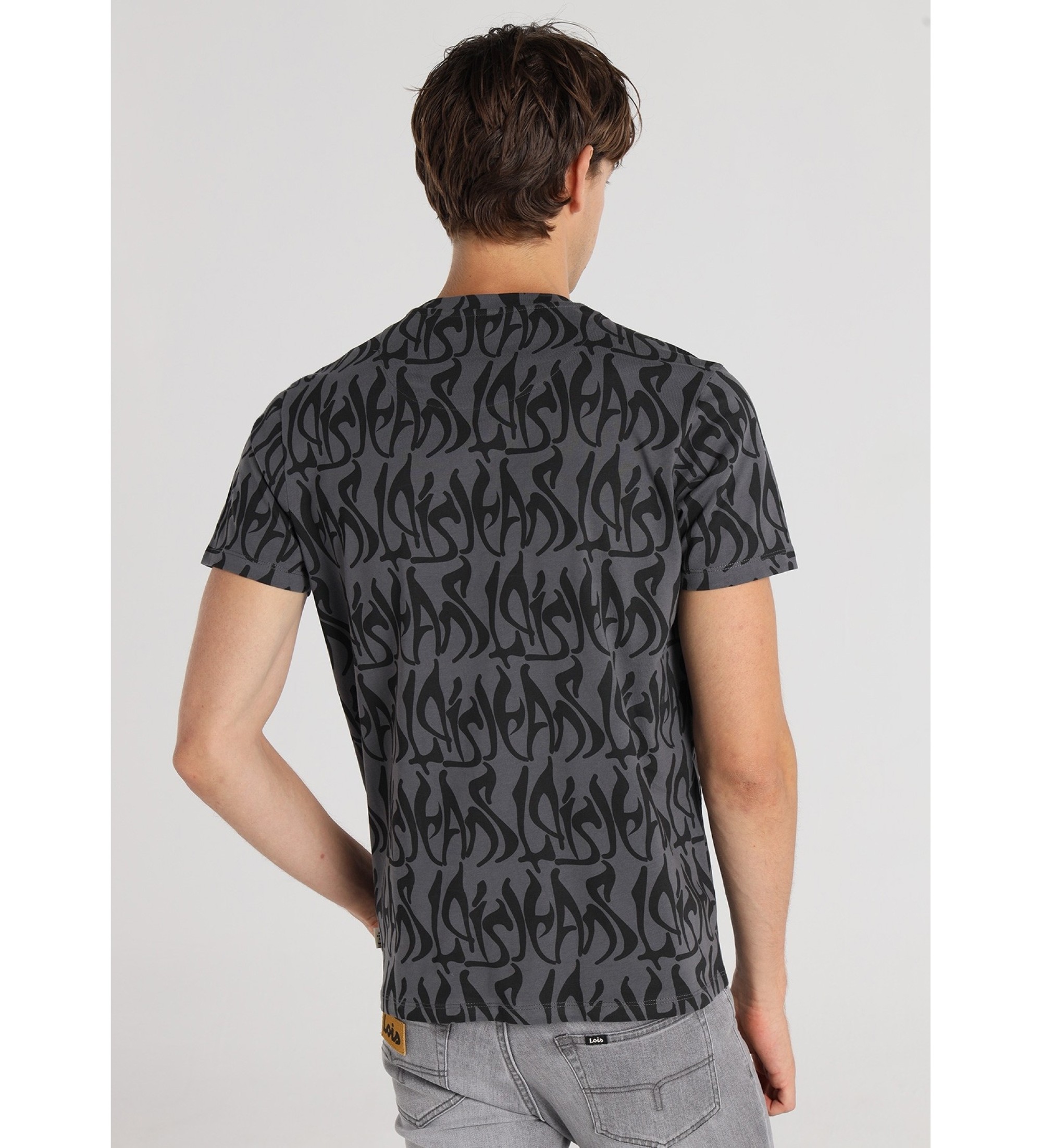 Lois Jeans T-shirt a maniche corte con stampa a cascata grigia da motociclista