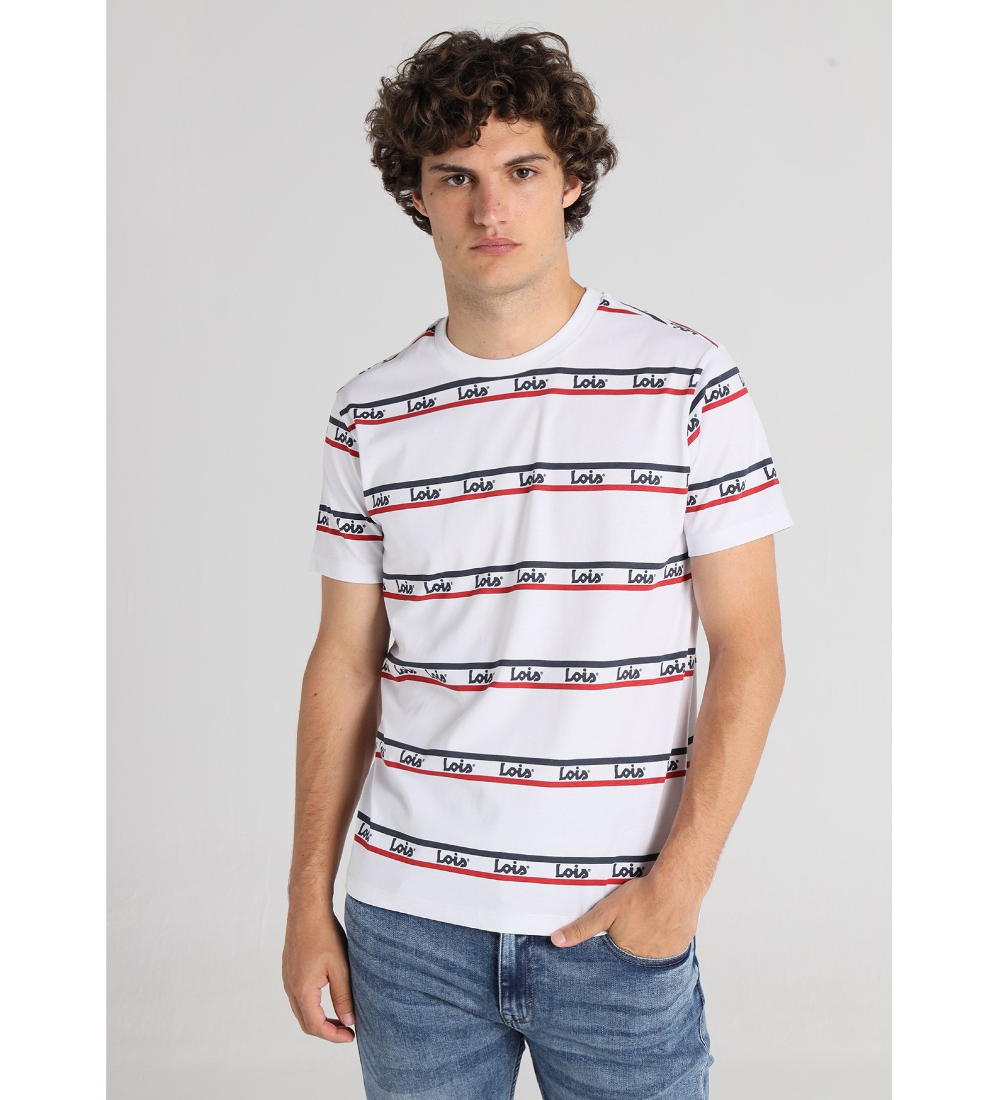 Lois Jeans Camiseta de manga corta Franjas estampado logo blanco