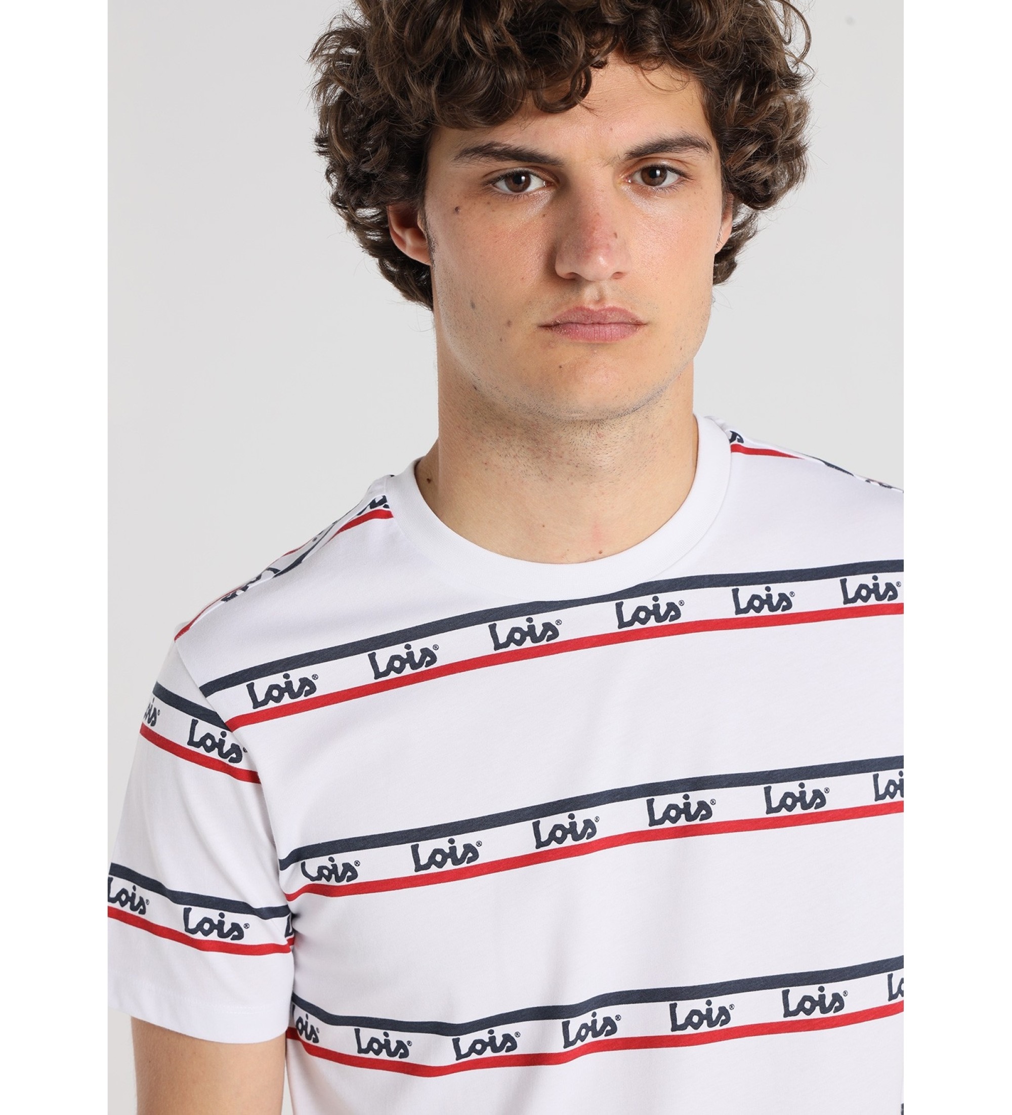 Lois Jeans Camiseta de manga corta Franjas estampado logo blanco