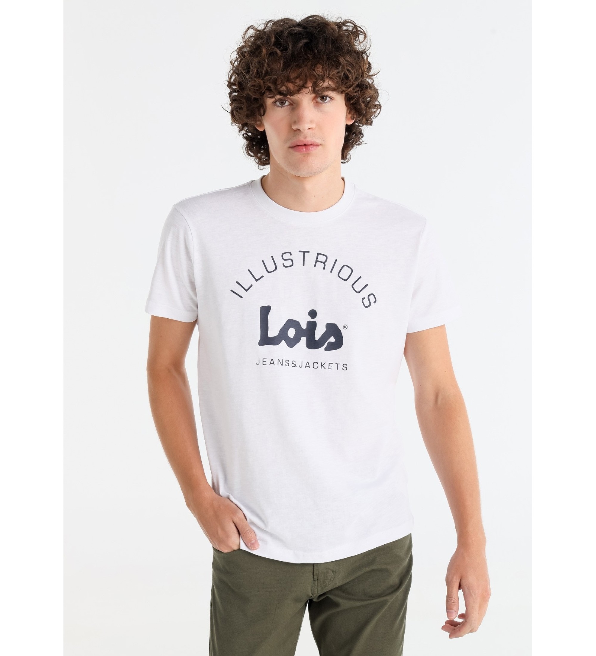 Lois Jeans Biała koszulka z kontrastem na piersi