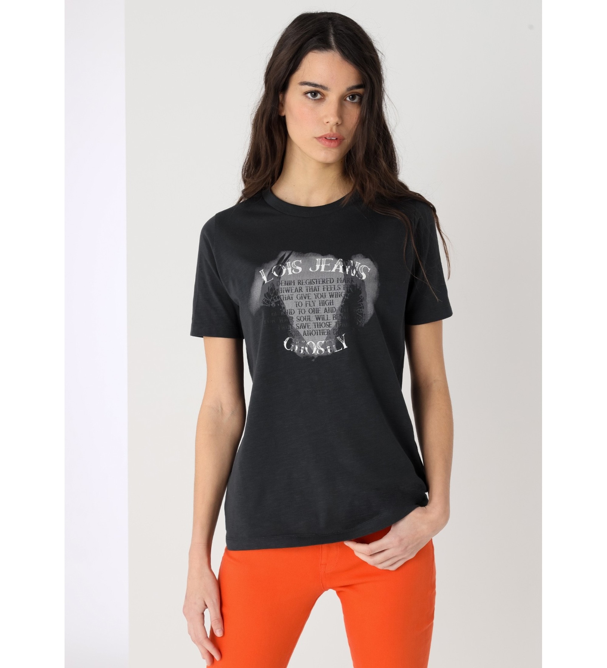 Lois Jeans T-shirt met korte mouwen en zwarte Ghostly-graphics