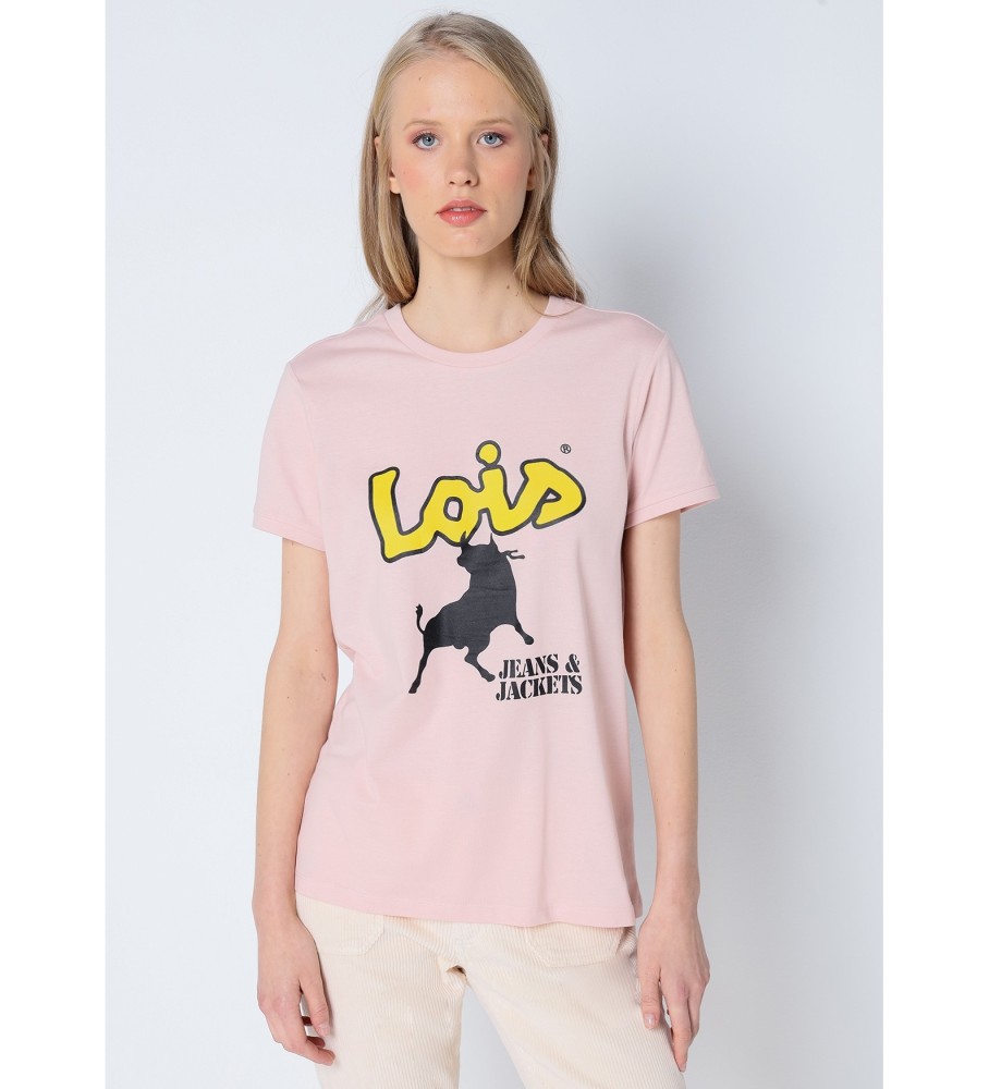 Lois Jeans T-shirt de manga curta com estampado cor-de-rosa