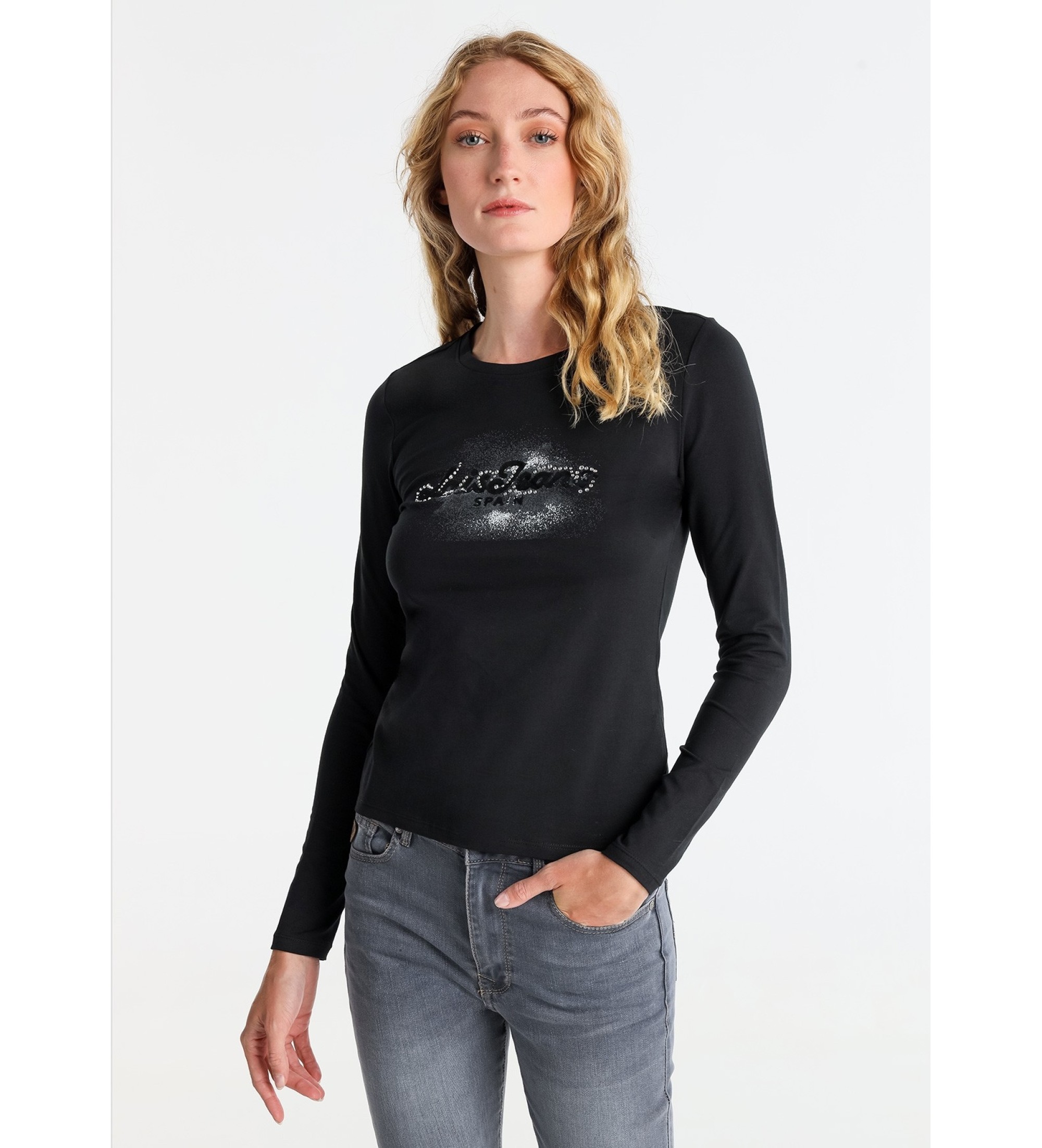 Lois Jeans T-Shirt mit grafischem Logo auf der Brust schwarz
