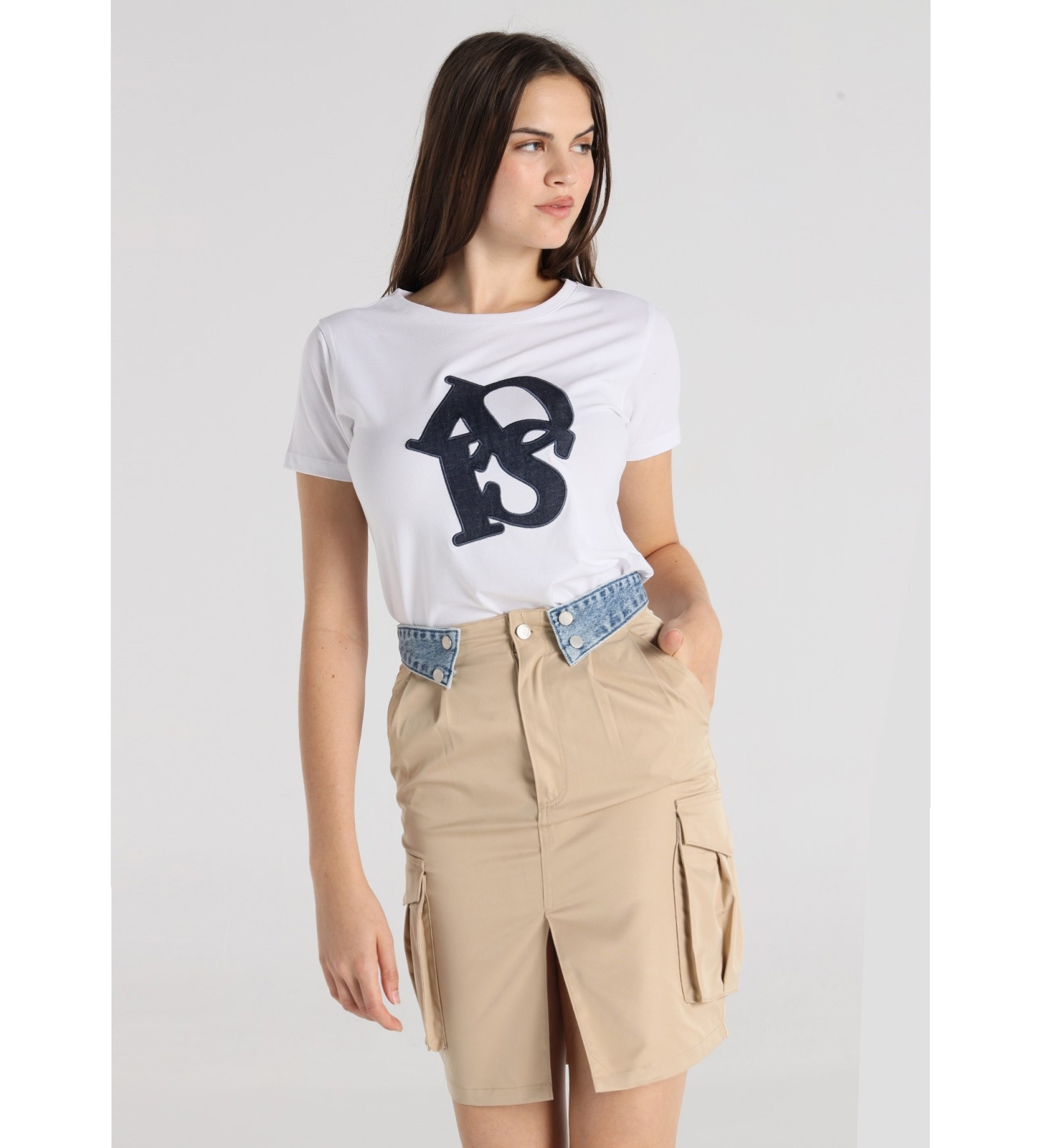 Lois Jeans Jupe taille haute avec ceinture beige smocke  pinces