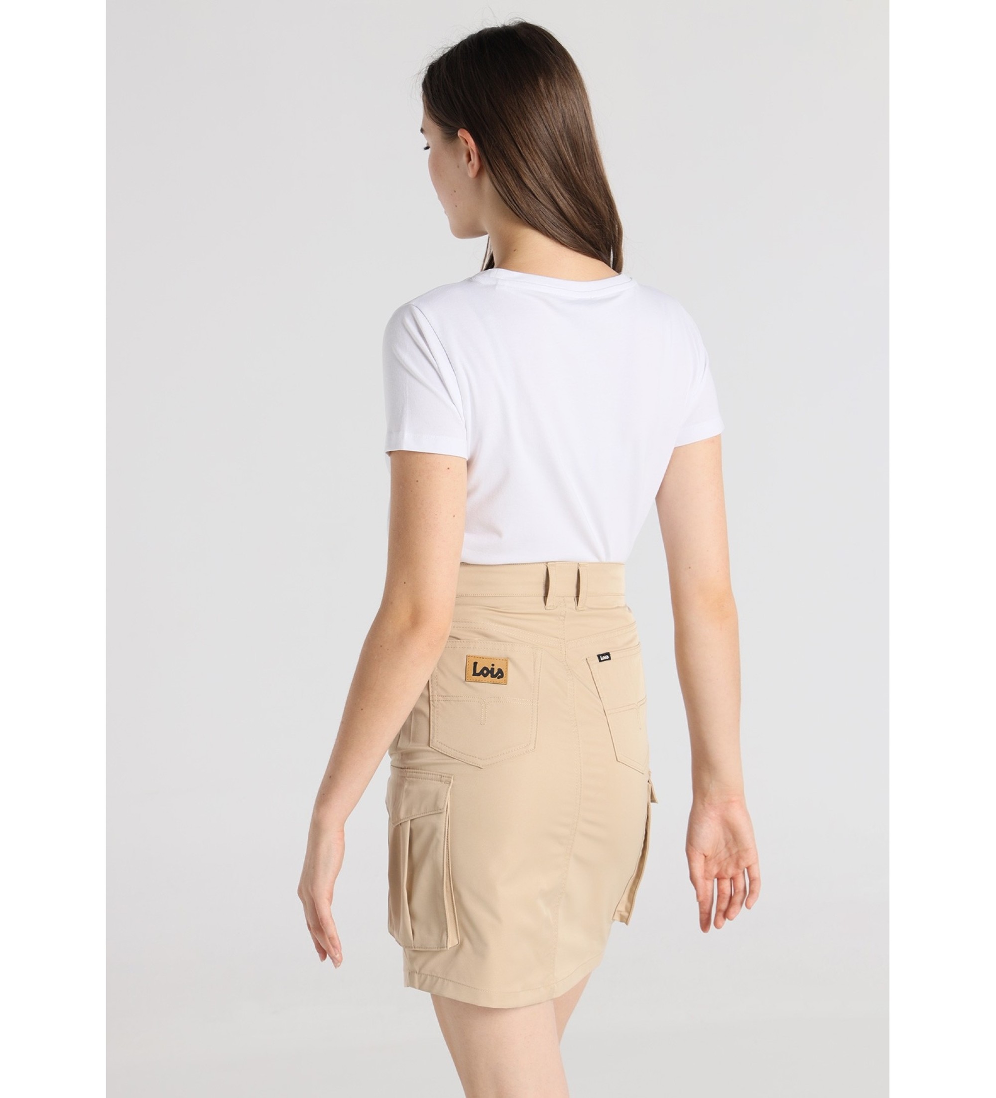 Lois Jeans Jupe taille haute avec ceinture beige smocke  pinces