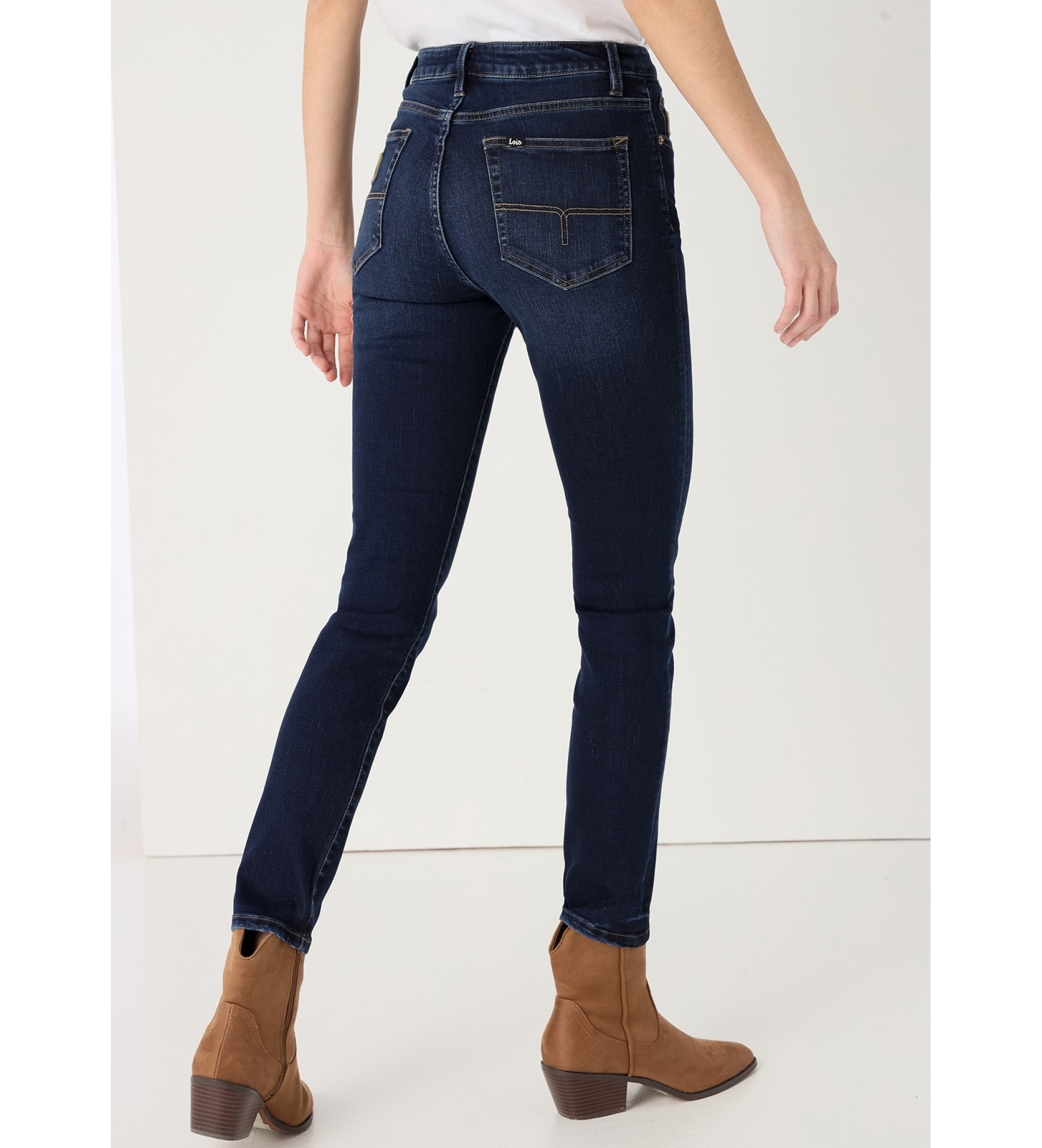 Lois Jeans Oprane oprijete jeans hlače do gležnjev v mornariški barvi