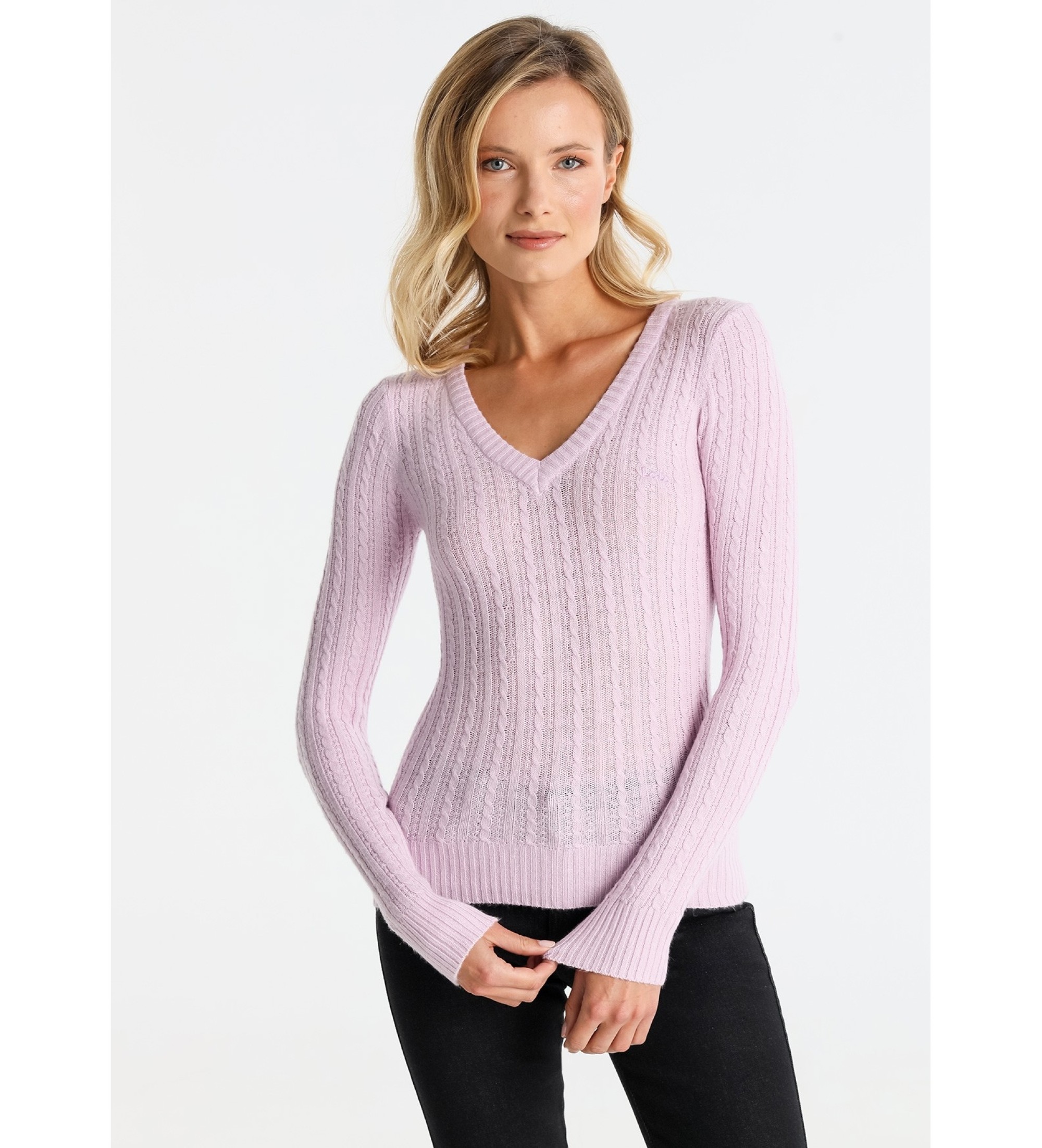 Lois Jeans Różowy sweter z dzianiny kablowej