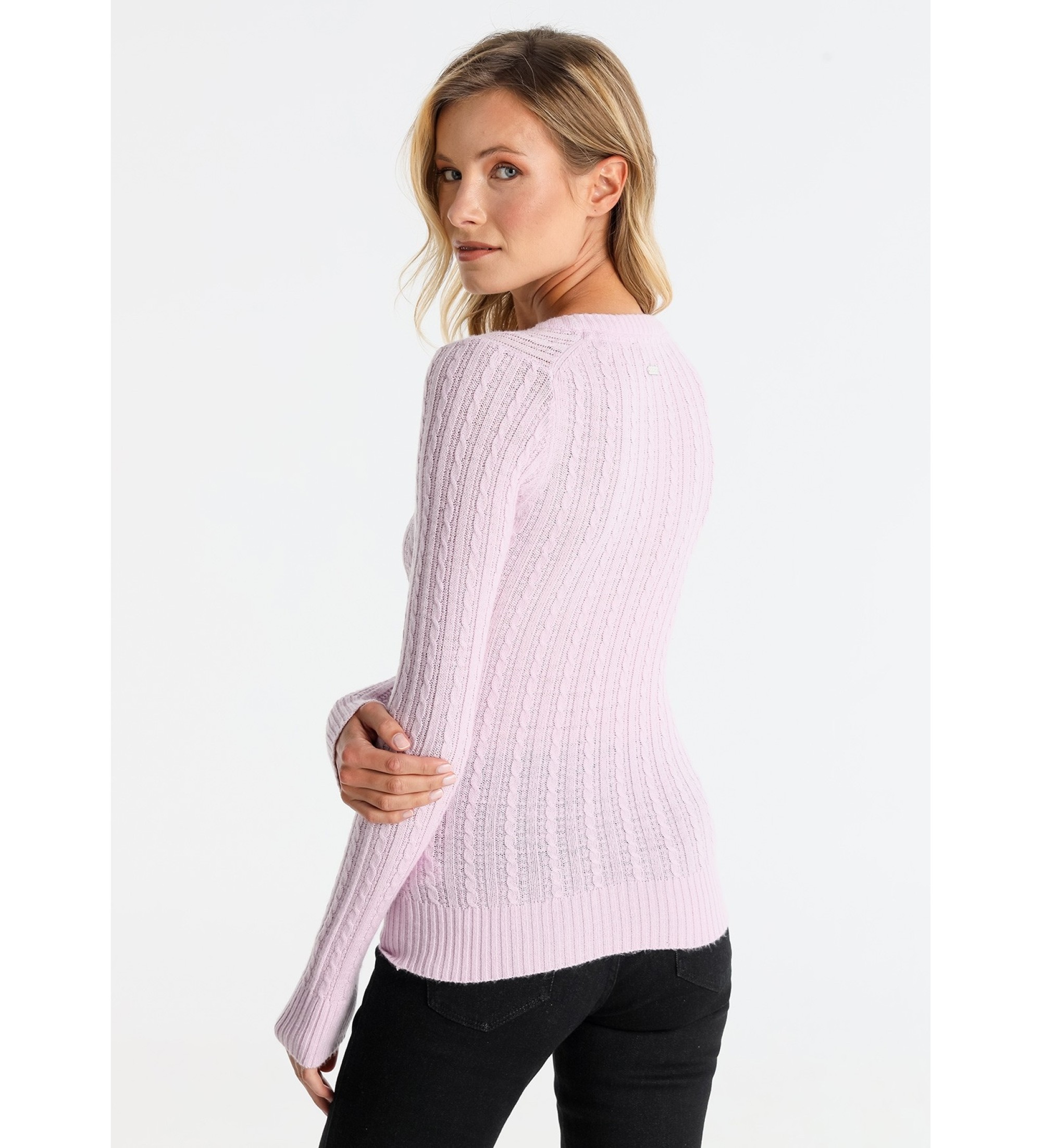 Lois Jeans Różowy sweter z dzianiny kablowej