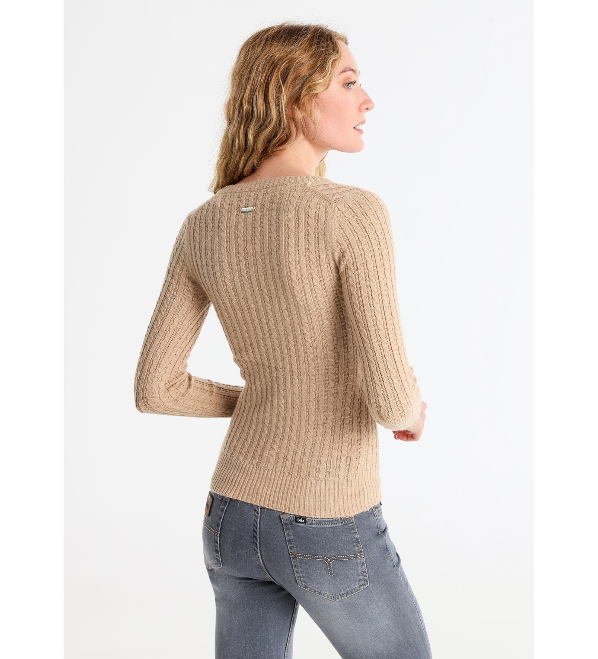 Lois Jeans Brązowy sweter z dzianiny