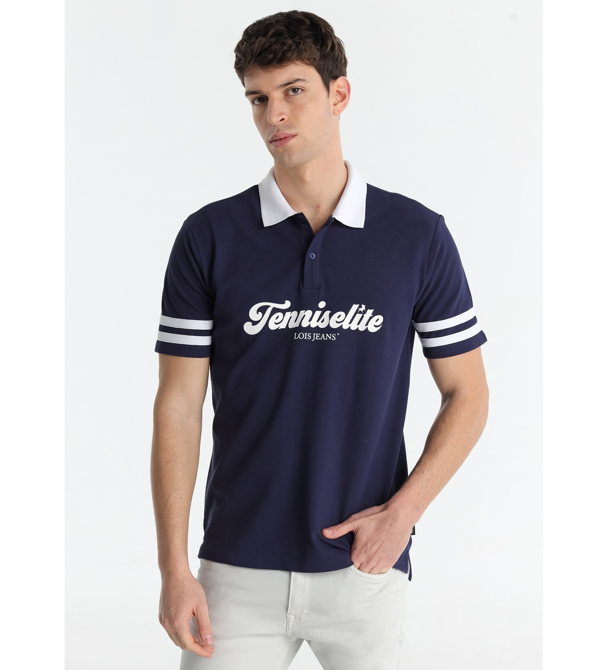 Lois Jeans Koszulka polo Elite w kolorze granatowym z haftem