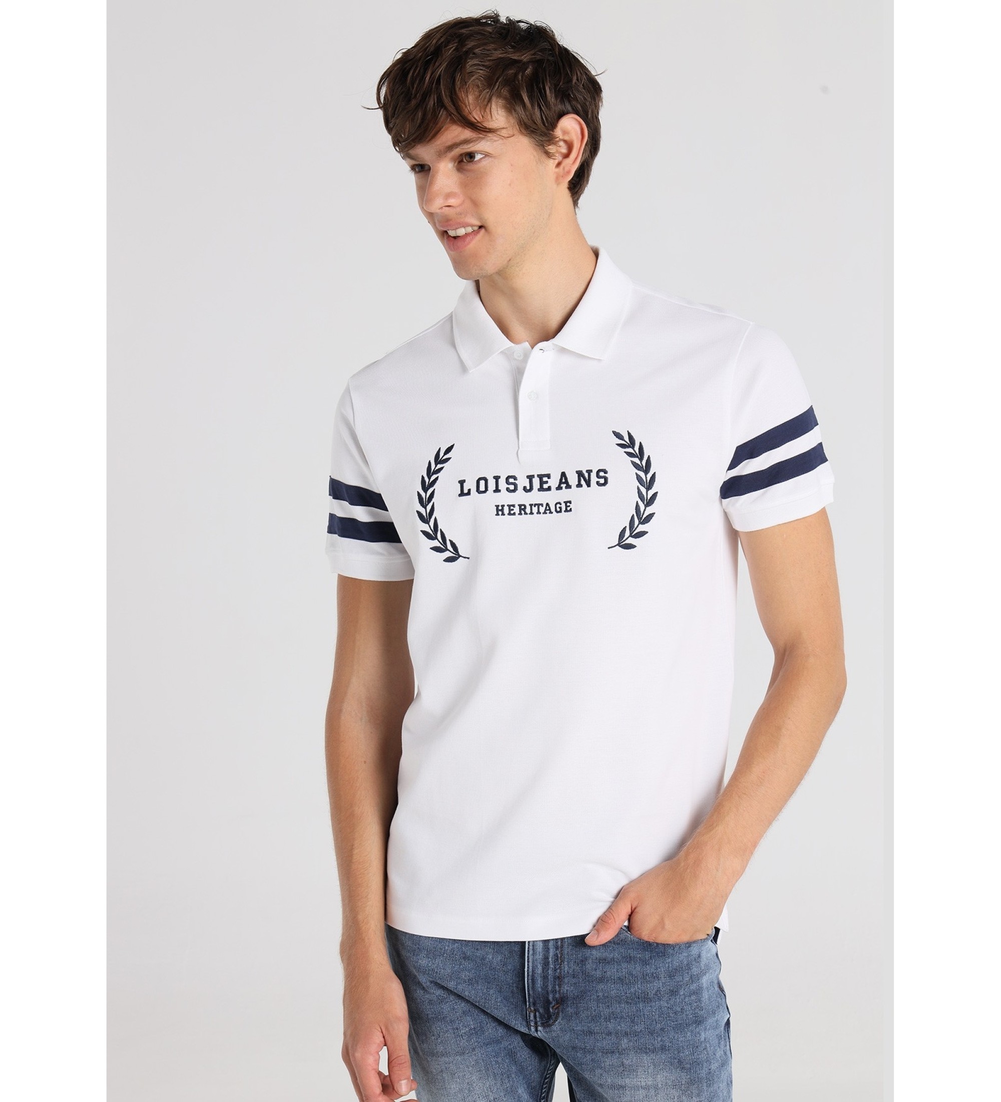 Lois Jeans Polo bicolore bianca